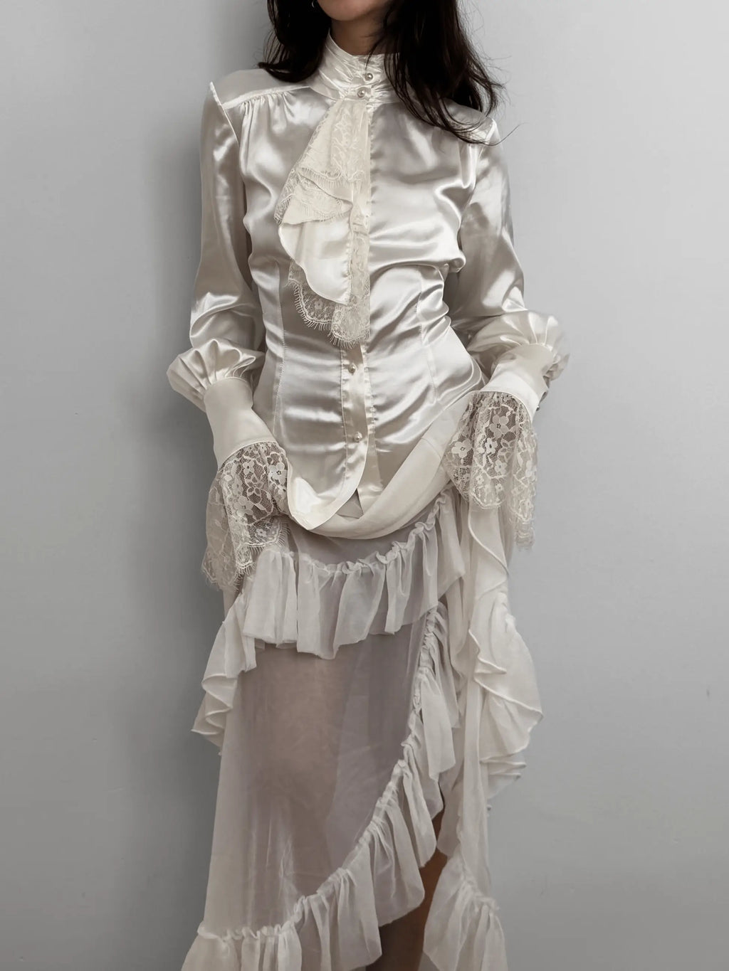Lace-Detailed Satin Shirt