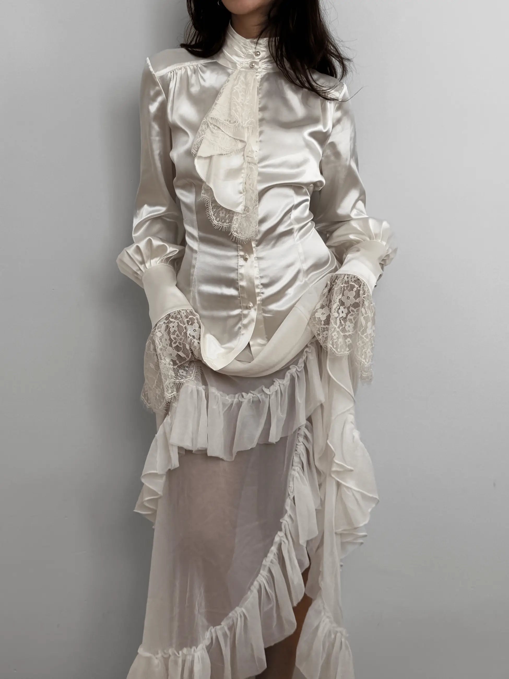 Lace-Detailed Satin Shirt