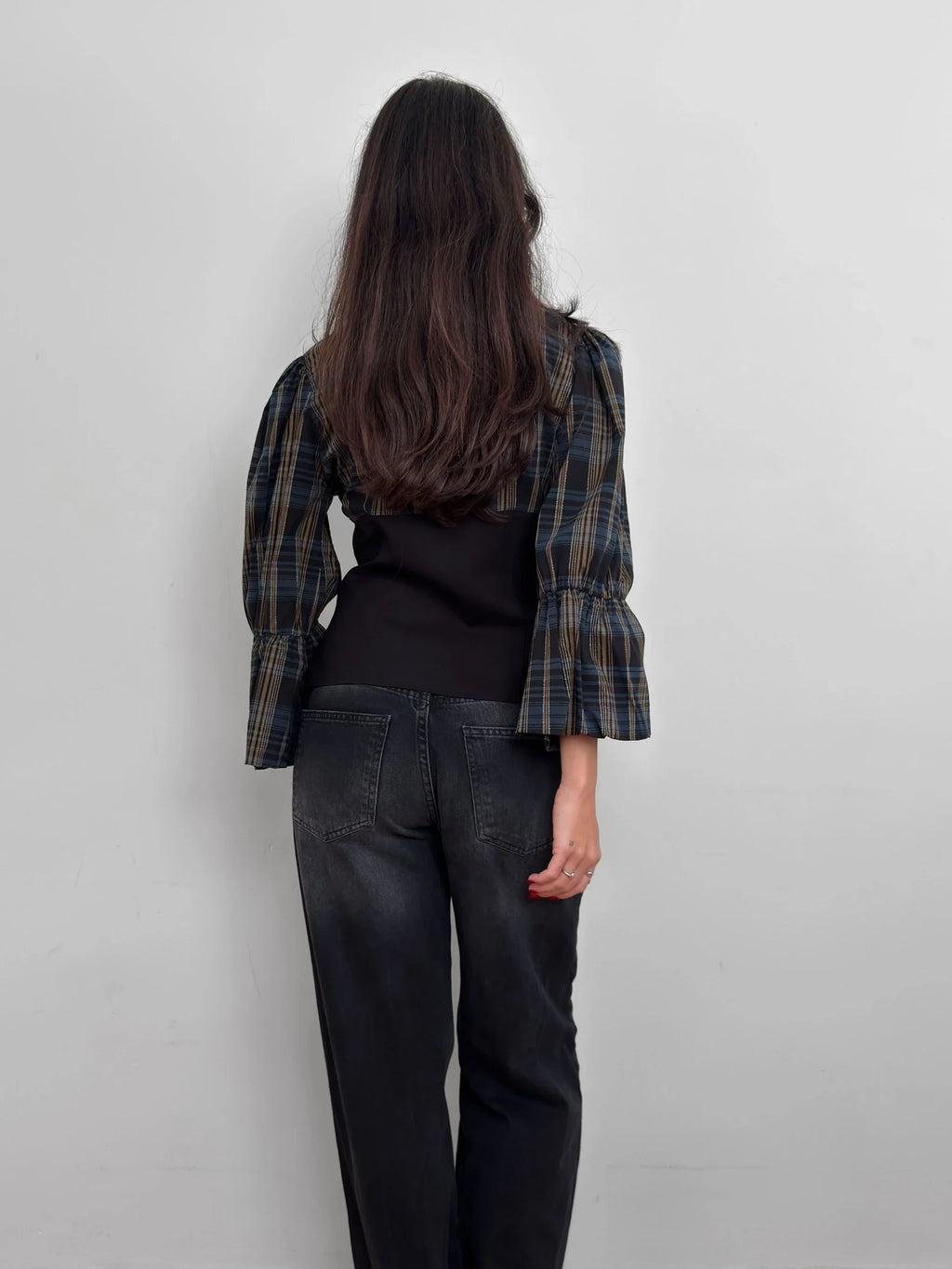 Plaid Balloon Sleeve Shirt