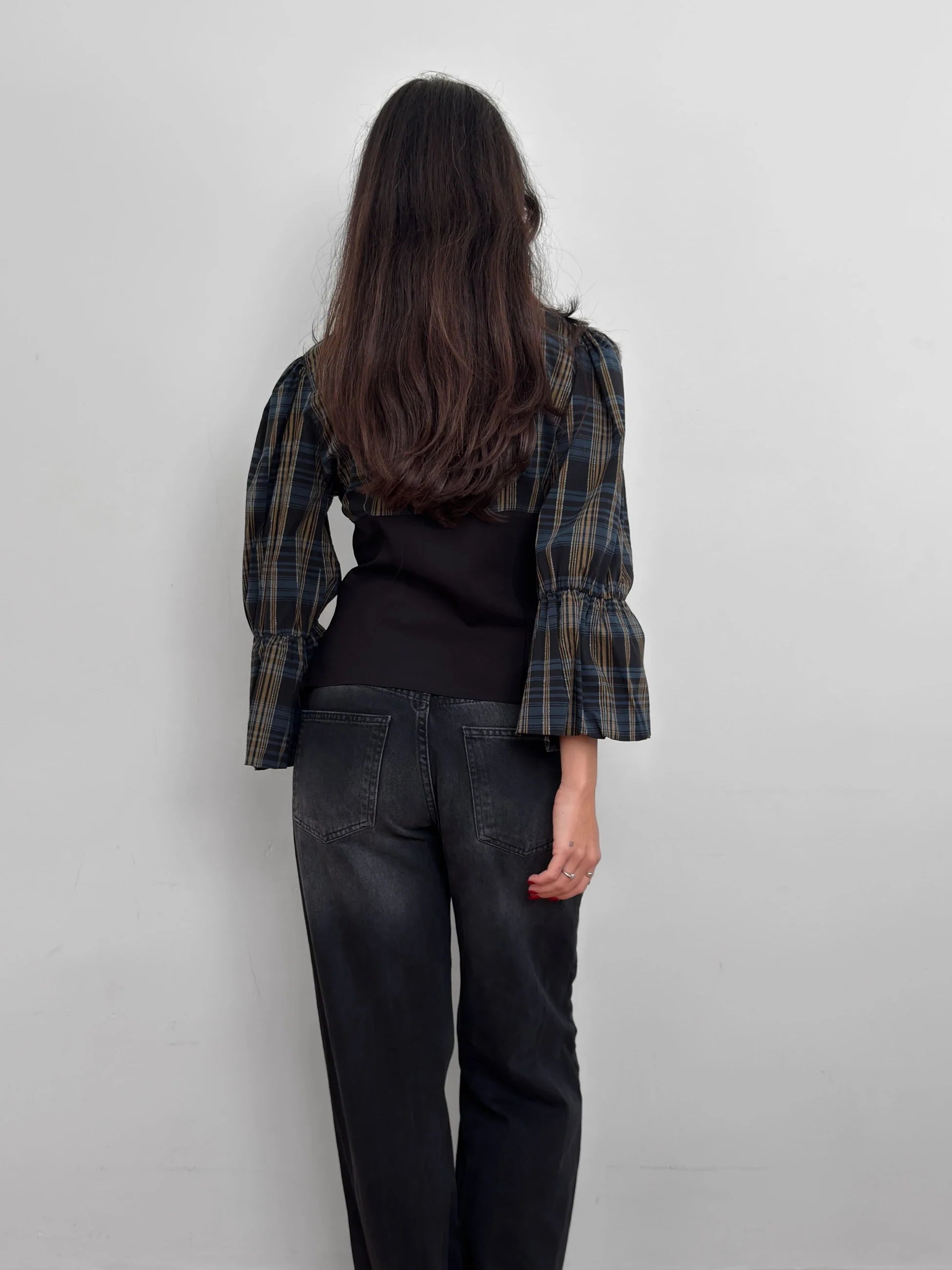 Plaid Balloon Sleeve Shirt