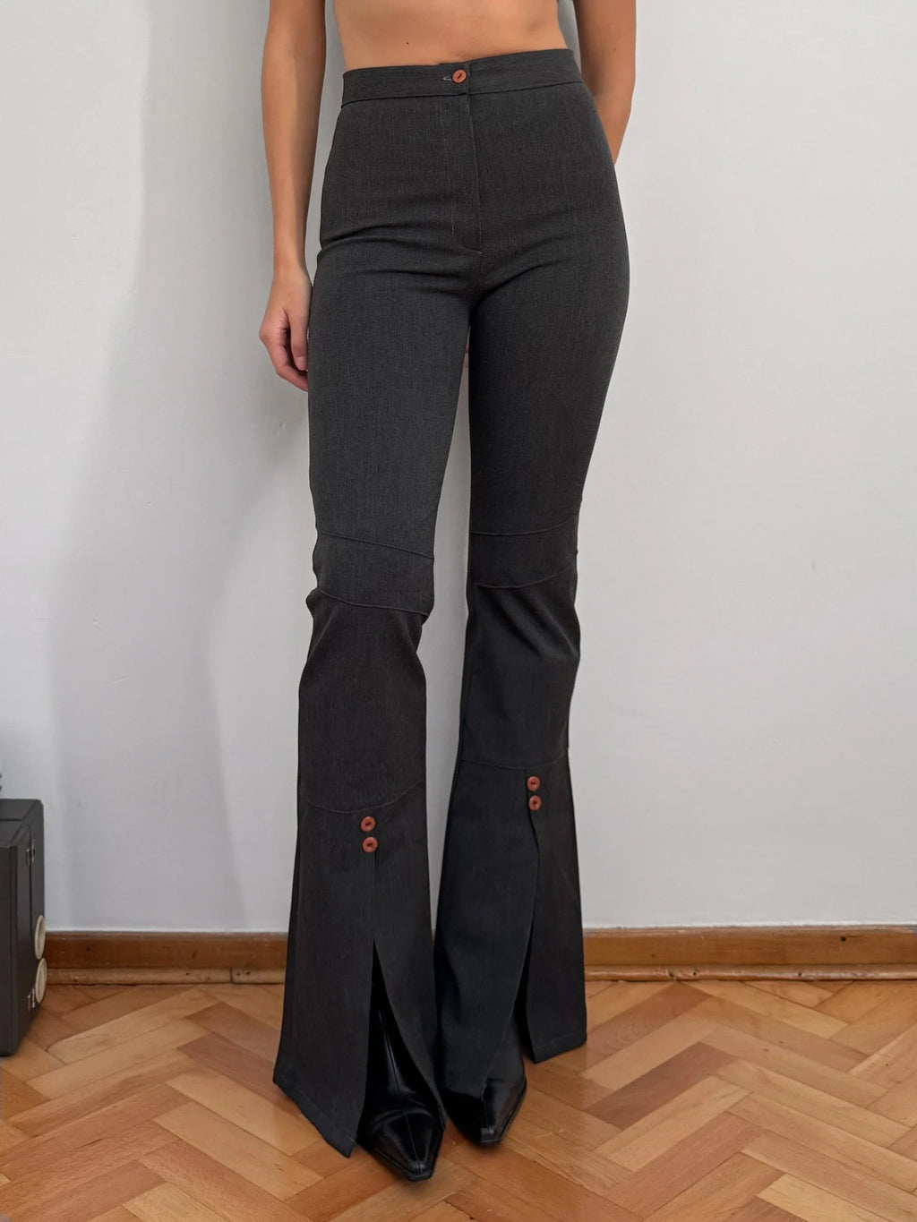Hem-Detailed Grey Trousers