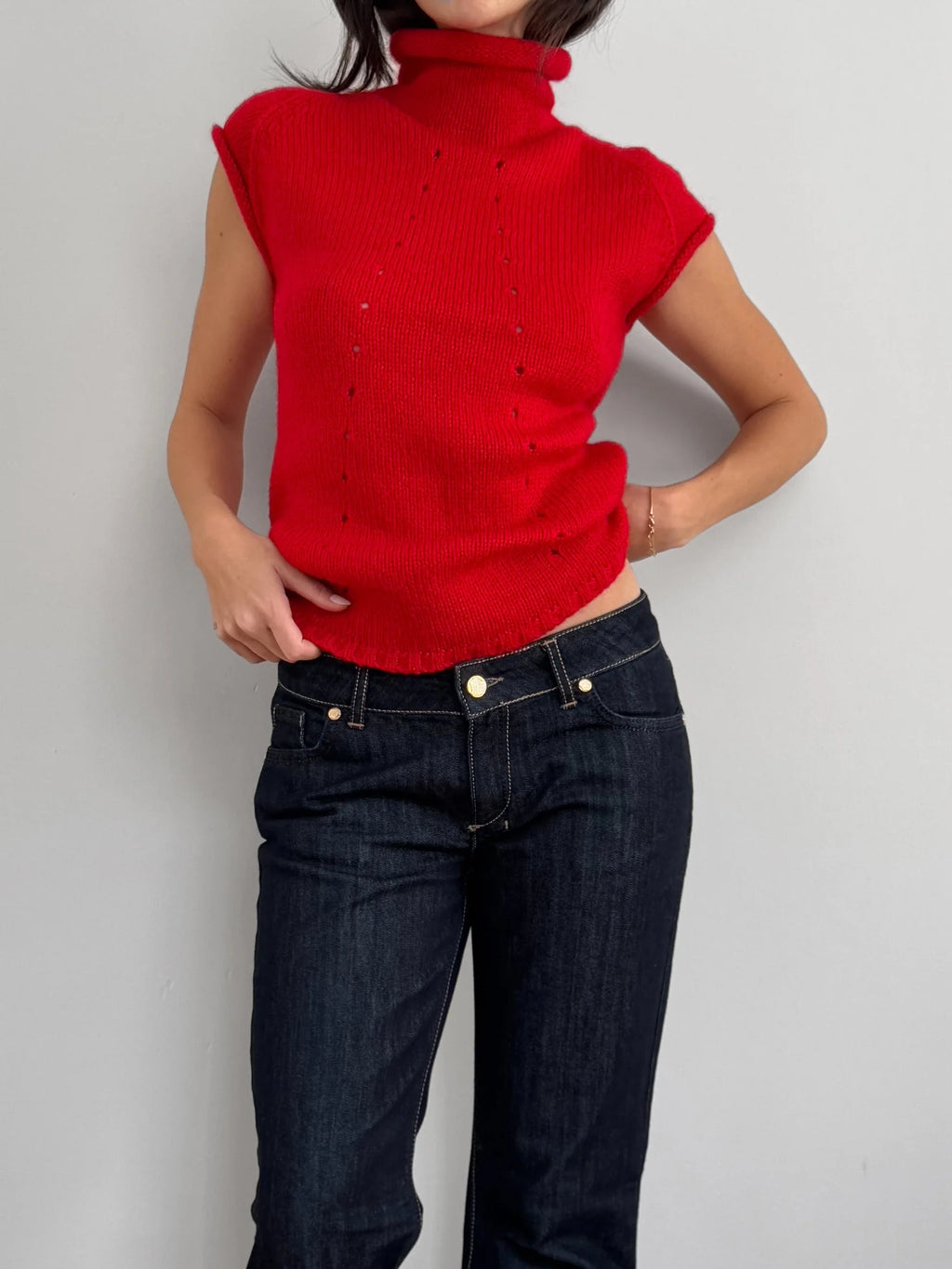Red Wool Blend Knit Pullover