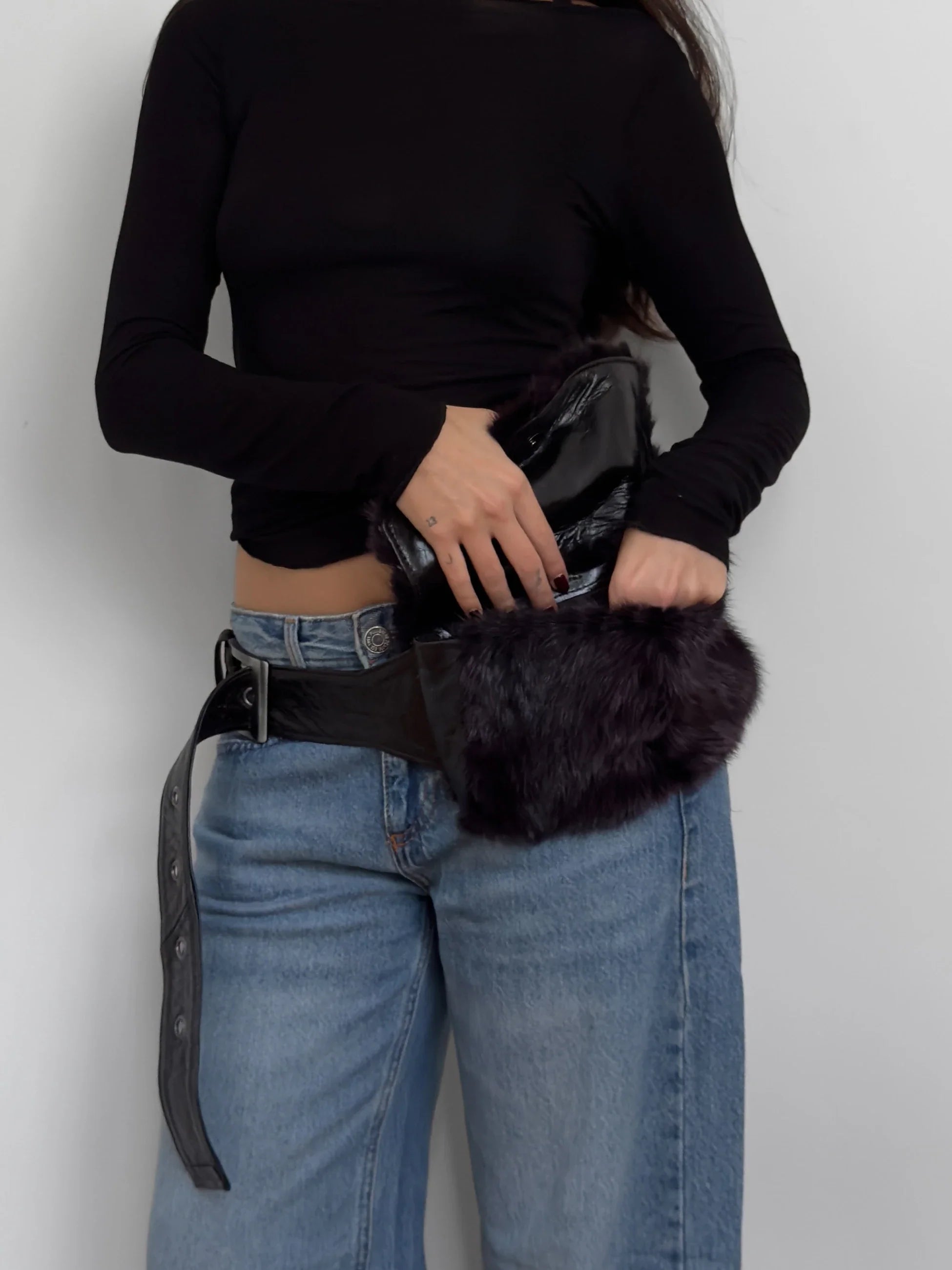 Fur-Trimmed Belted Waist Bag
