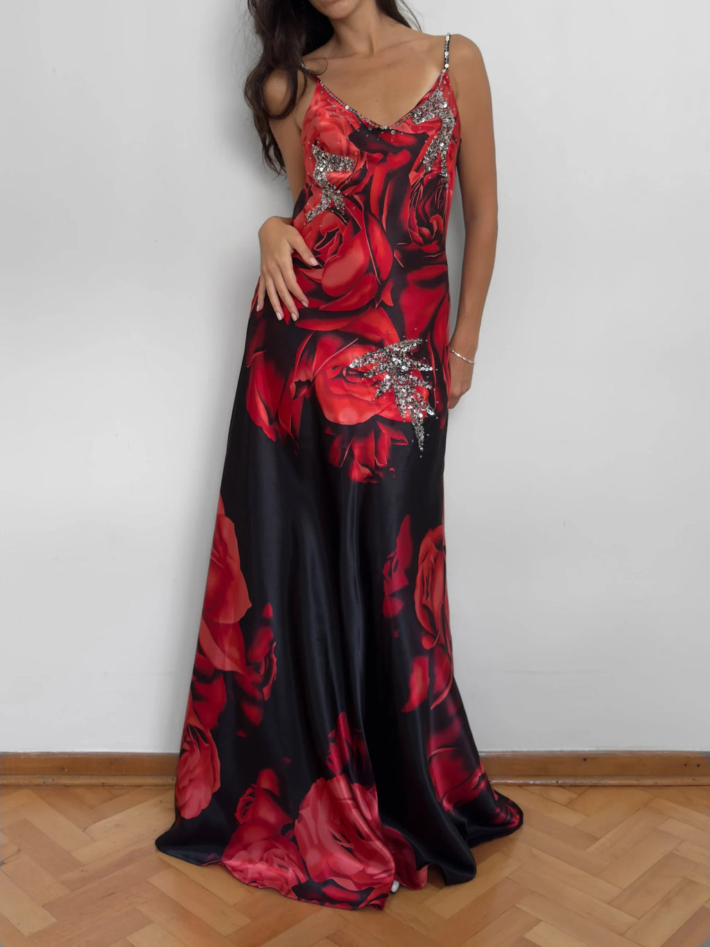 Patterned Satin Evening Dress