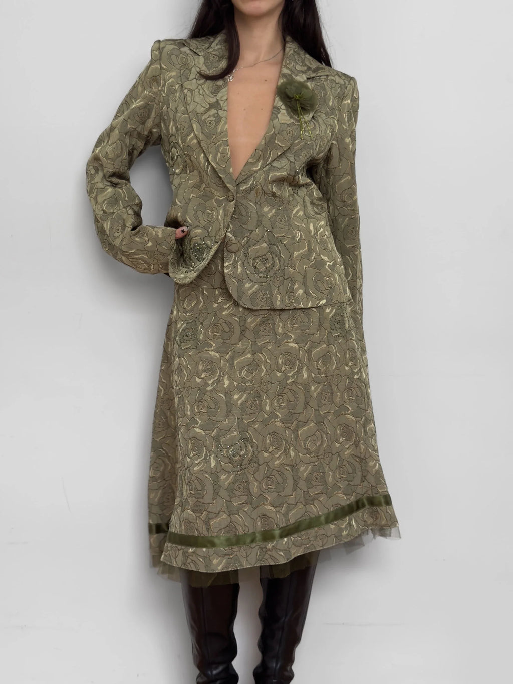 Green Skirted Set