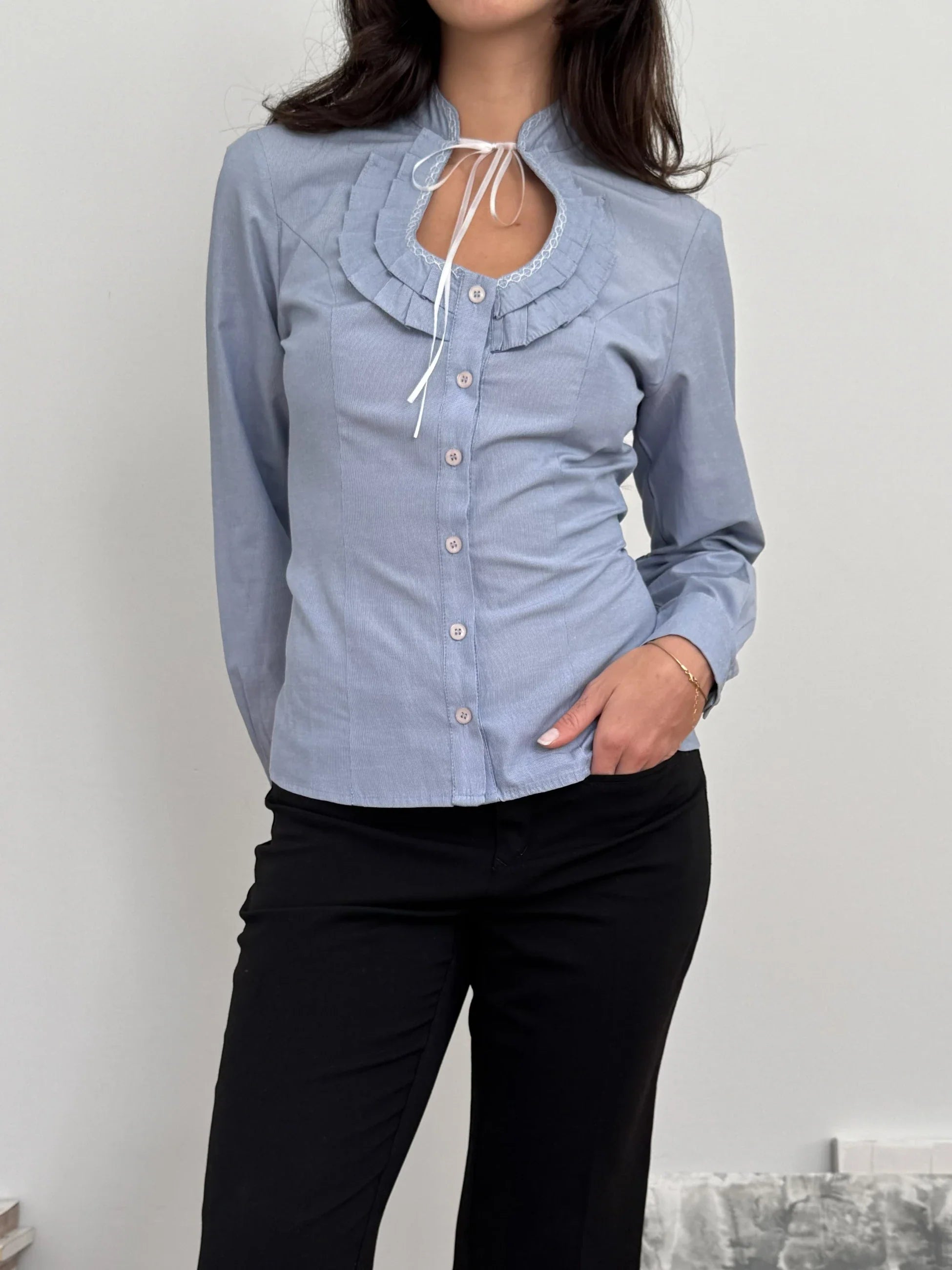 Collar-Detailed Blue Shirt