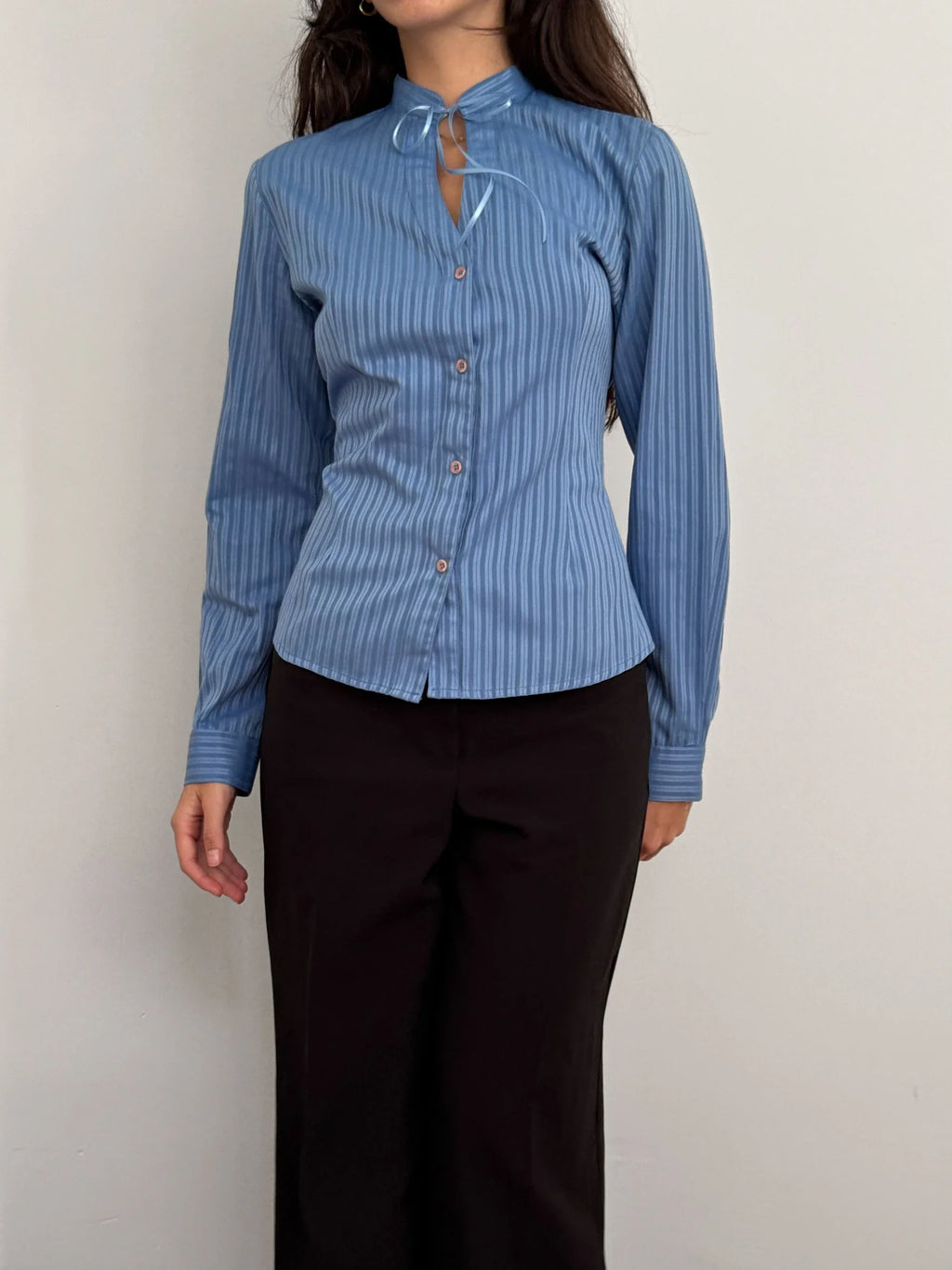 Collar-Detailed Blue Shirt