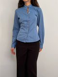 Collar-Detailed Blue Shirt