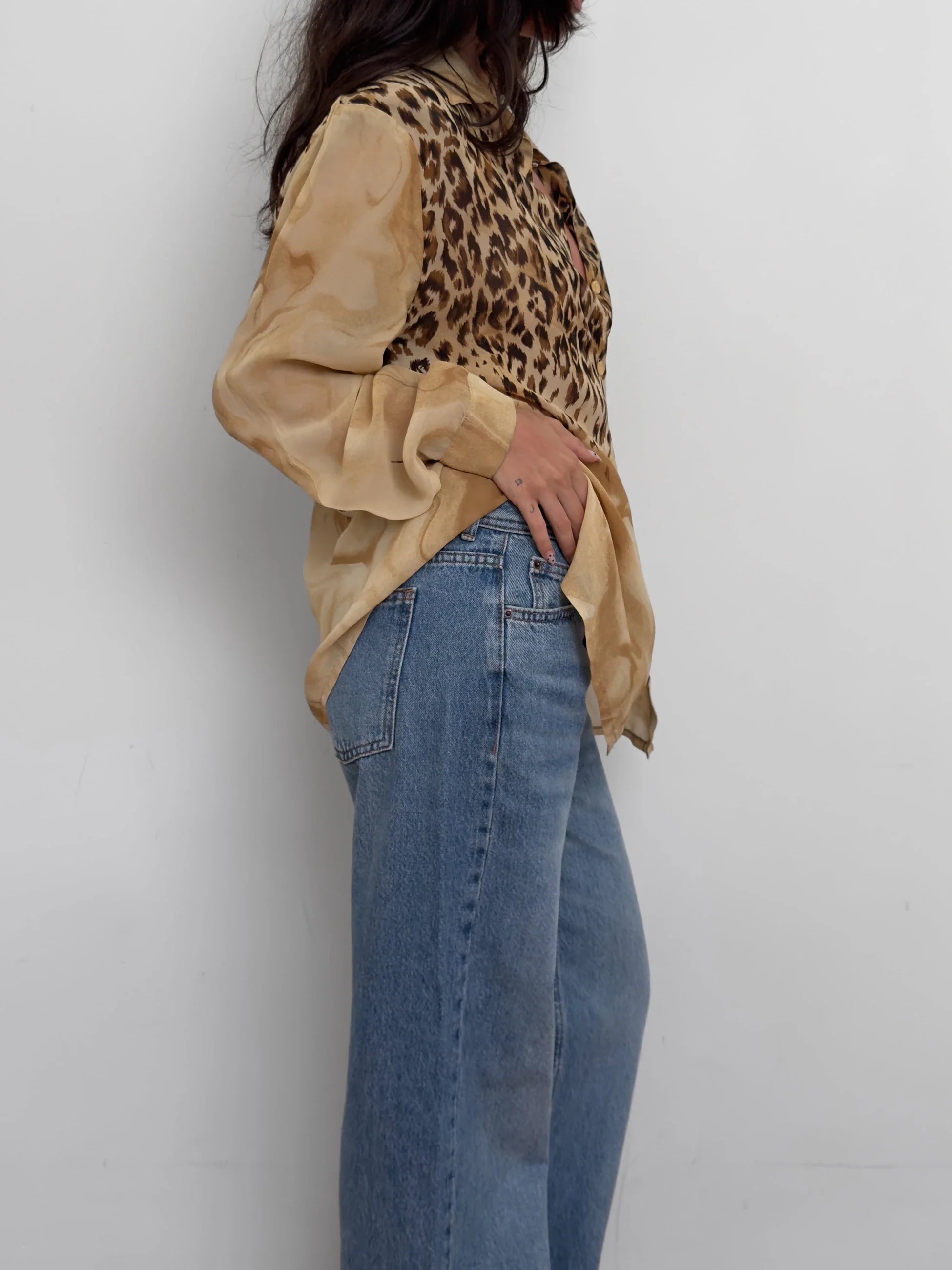 Padded-Shoulder Chiffon Shirt