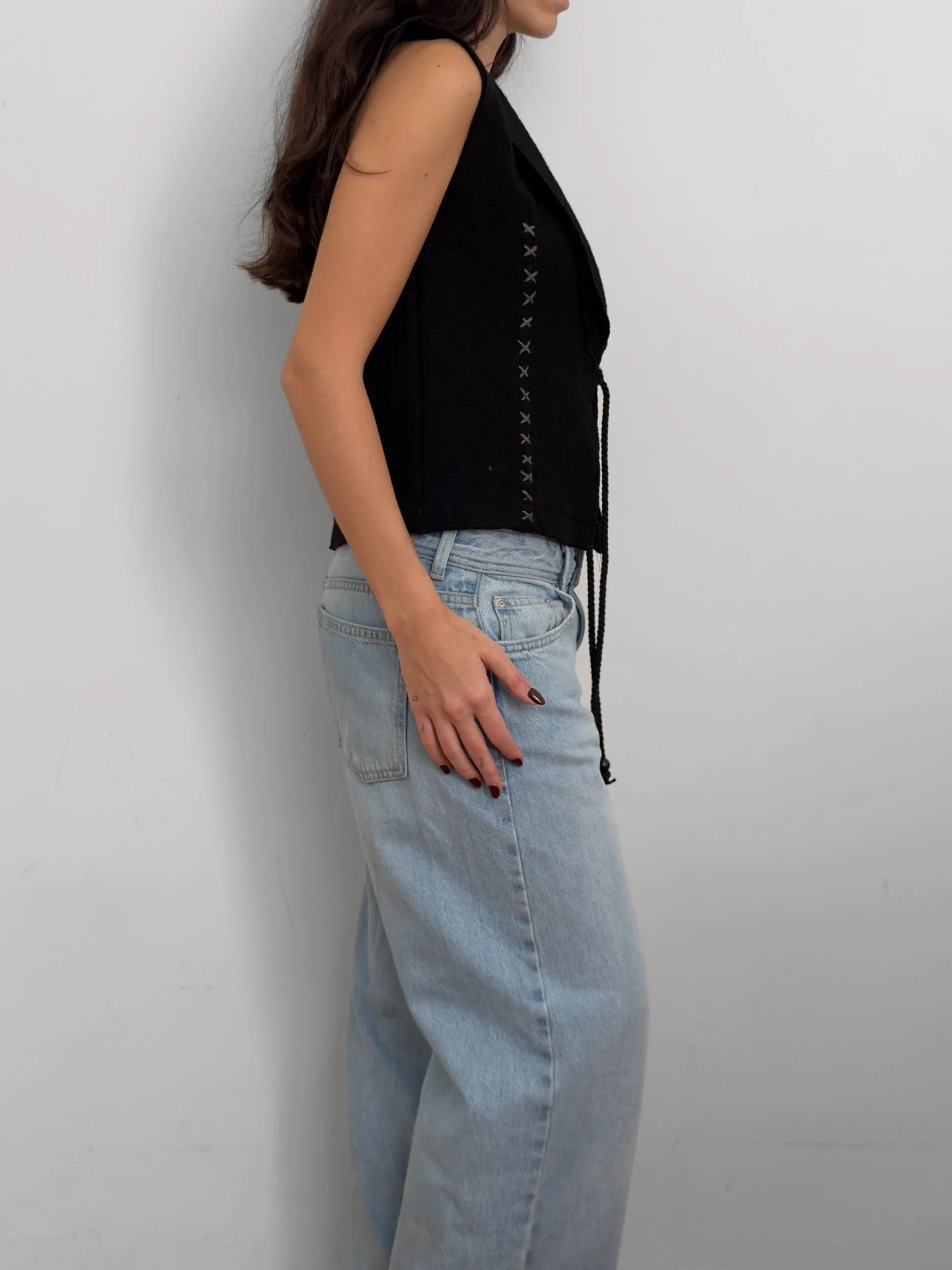 Black Embroidered Vest
