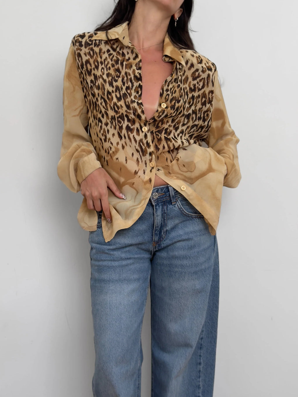 Padded-Shoulder Chiffon Shirt
