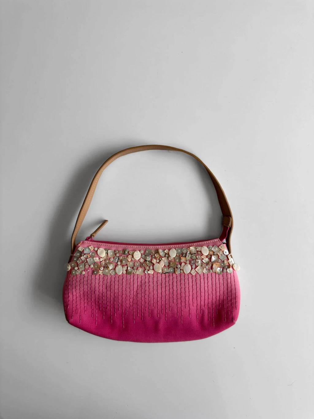 Stone-Embroidered Pink Bag