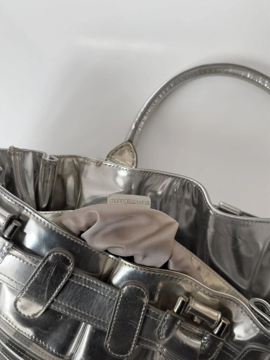 Burberry Sliced Check Silver Leather Bag