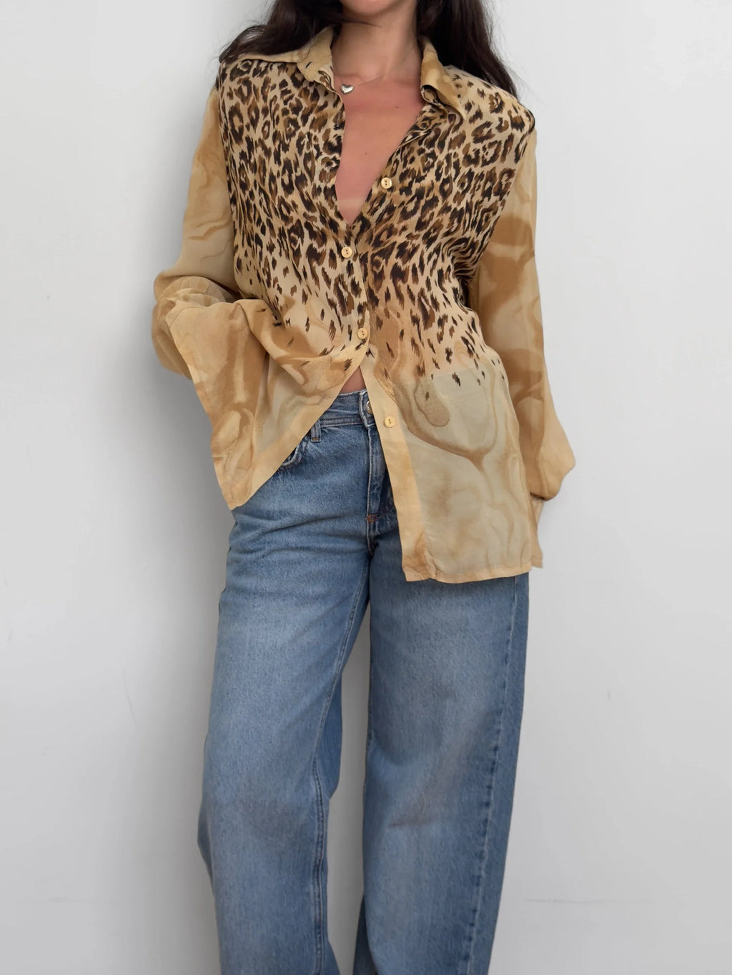 Padded-Shoulder Chiffon Shirt