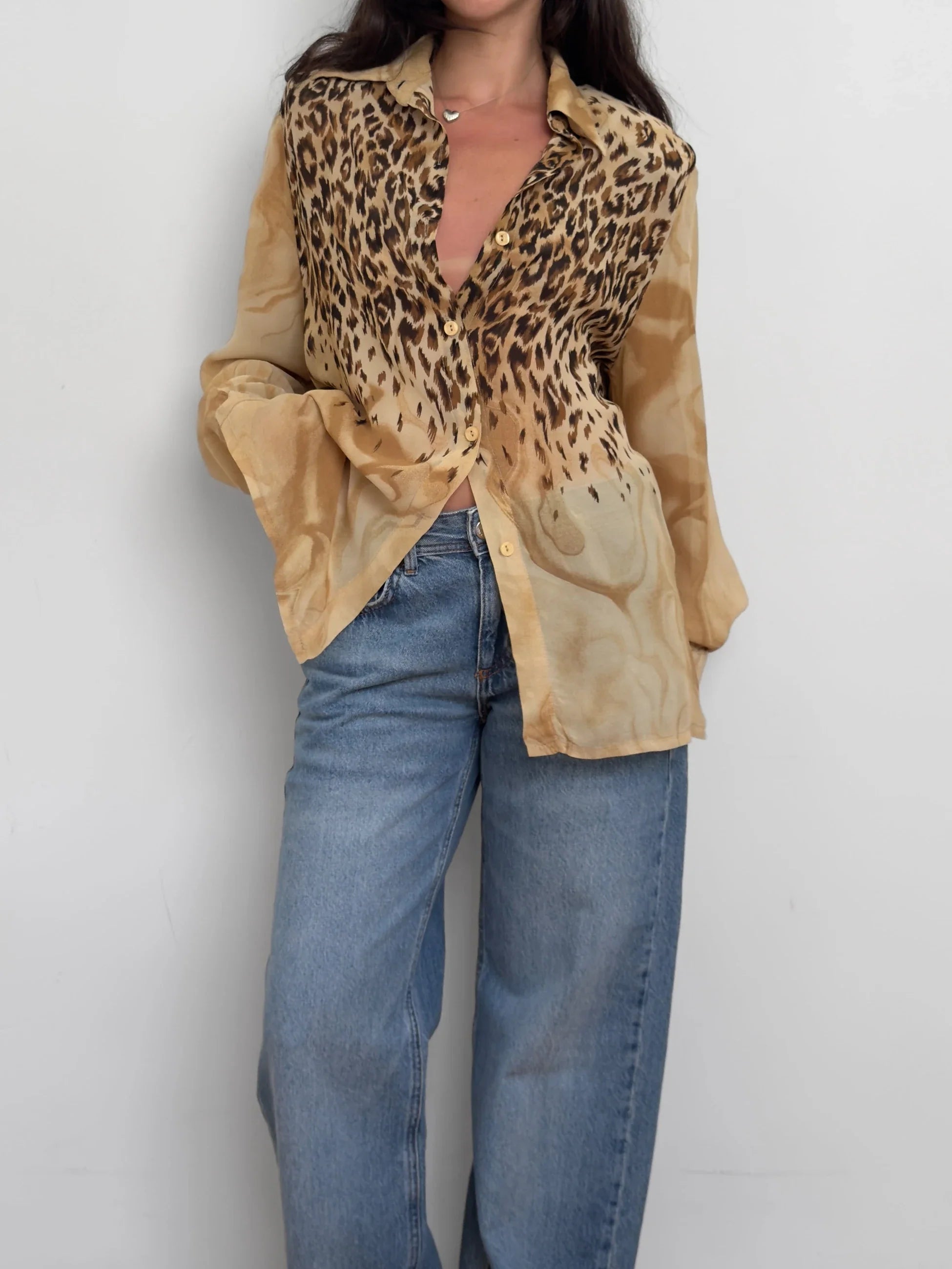 Padded-Shoulder Chiffon Shirt