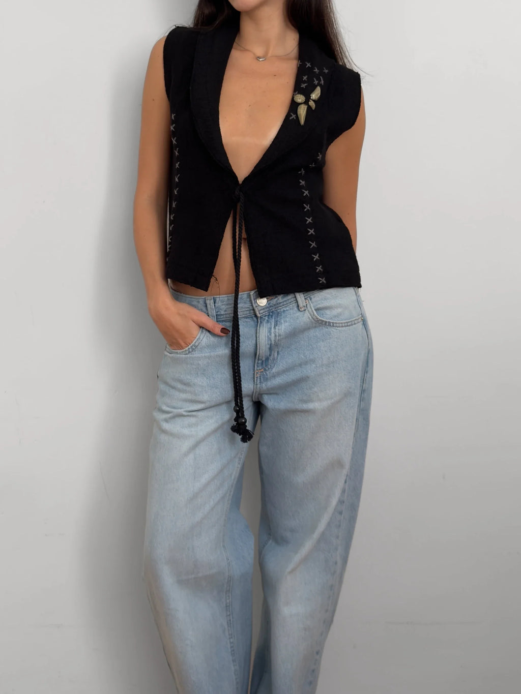 Black Embroidered Vest