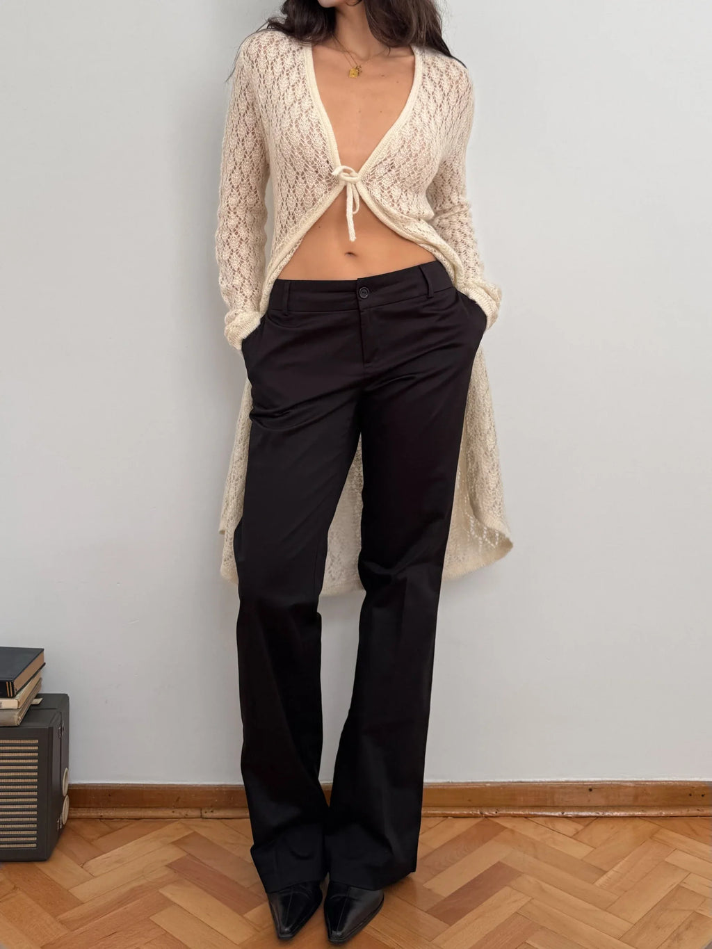 Cream Pointelle Mohair Cardigan