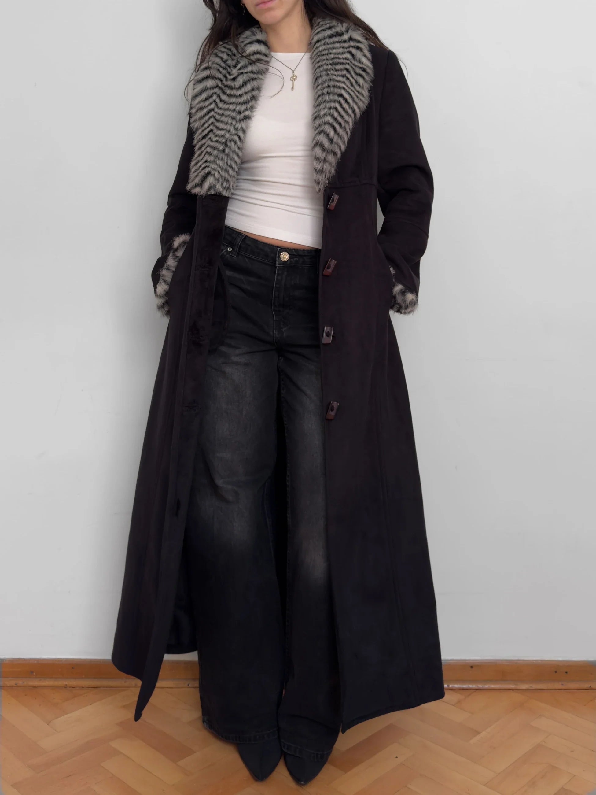 Collar-Detailed Suede Coat