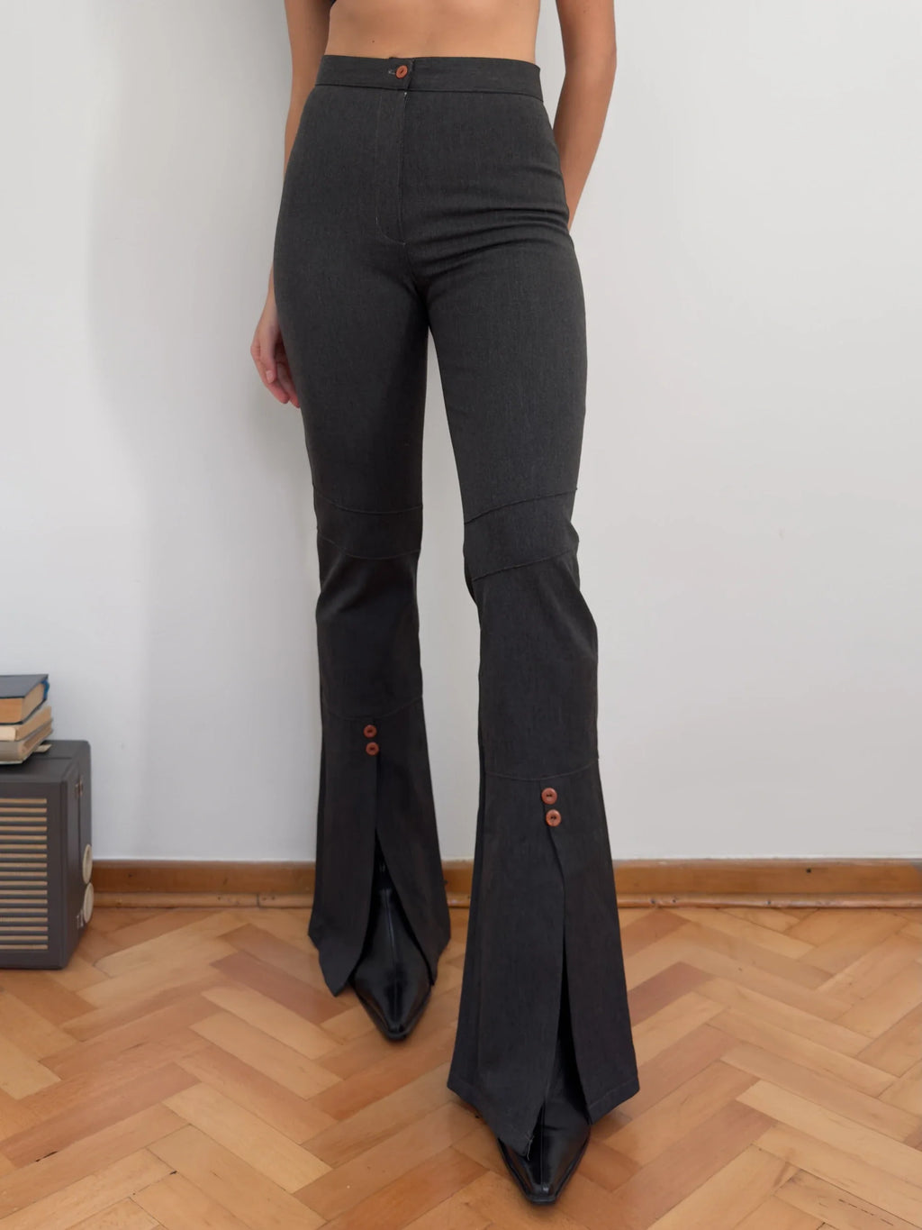 Hem-Detailed Grey Trousers