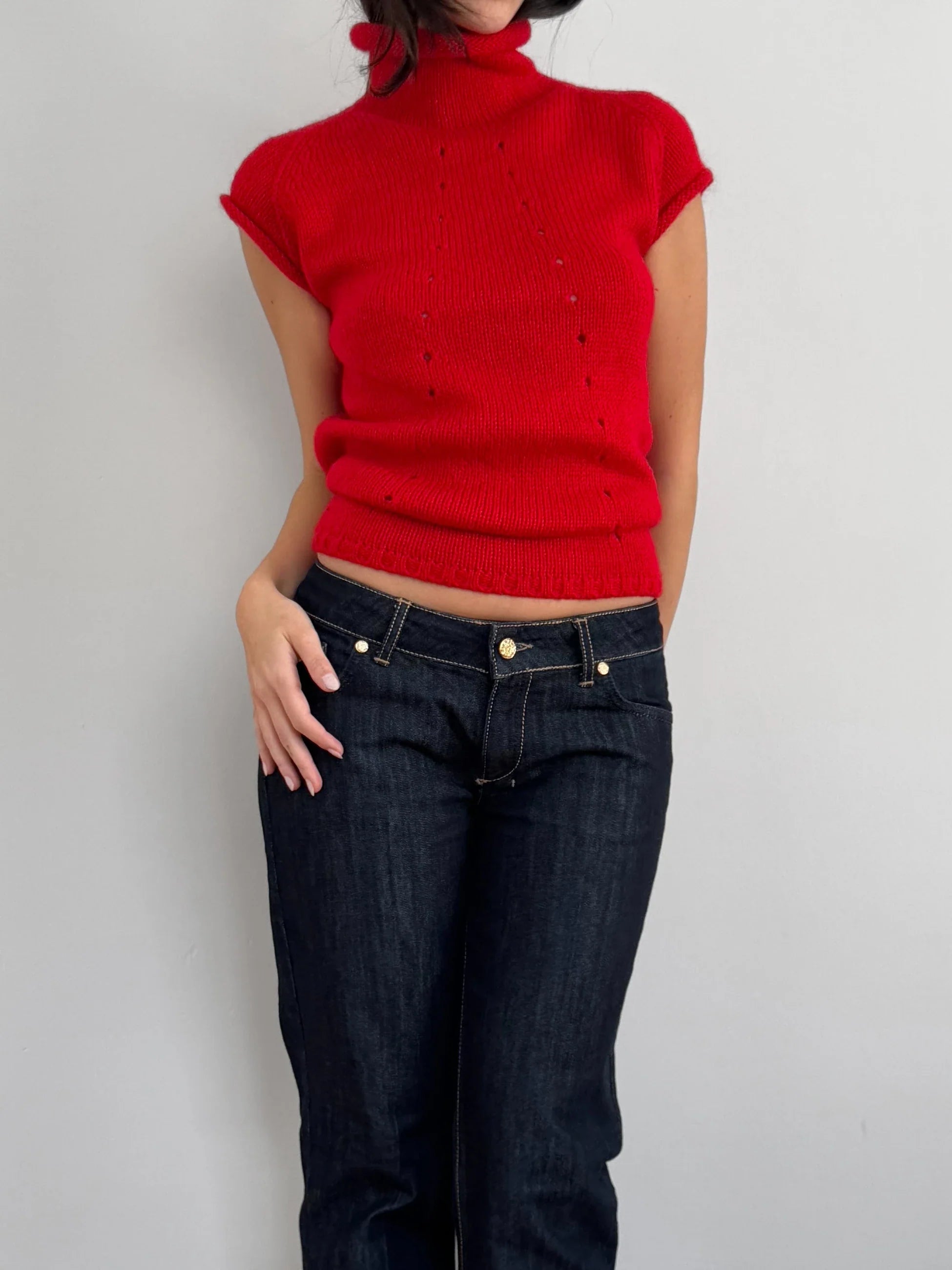 Red Wool Blend Knit Pullover