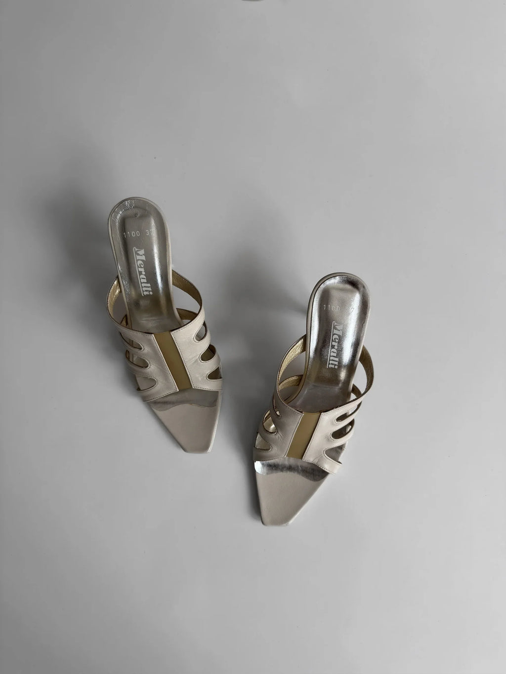 Ecru Leather Heeled Mules