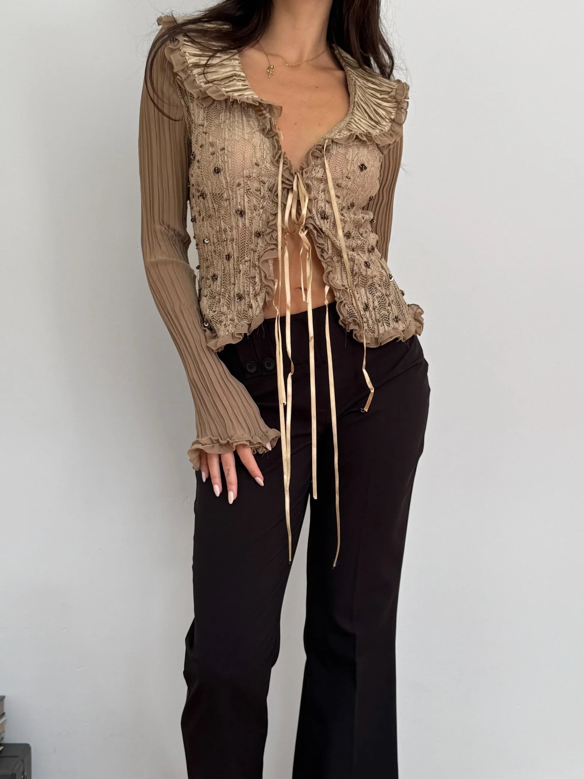 Lace-Detailed Tulle Blouse
