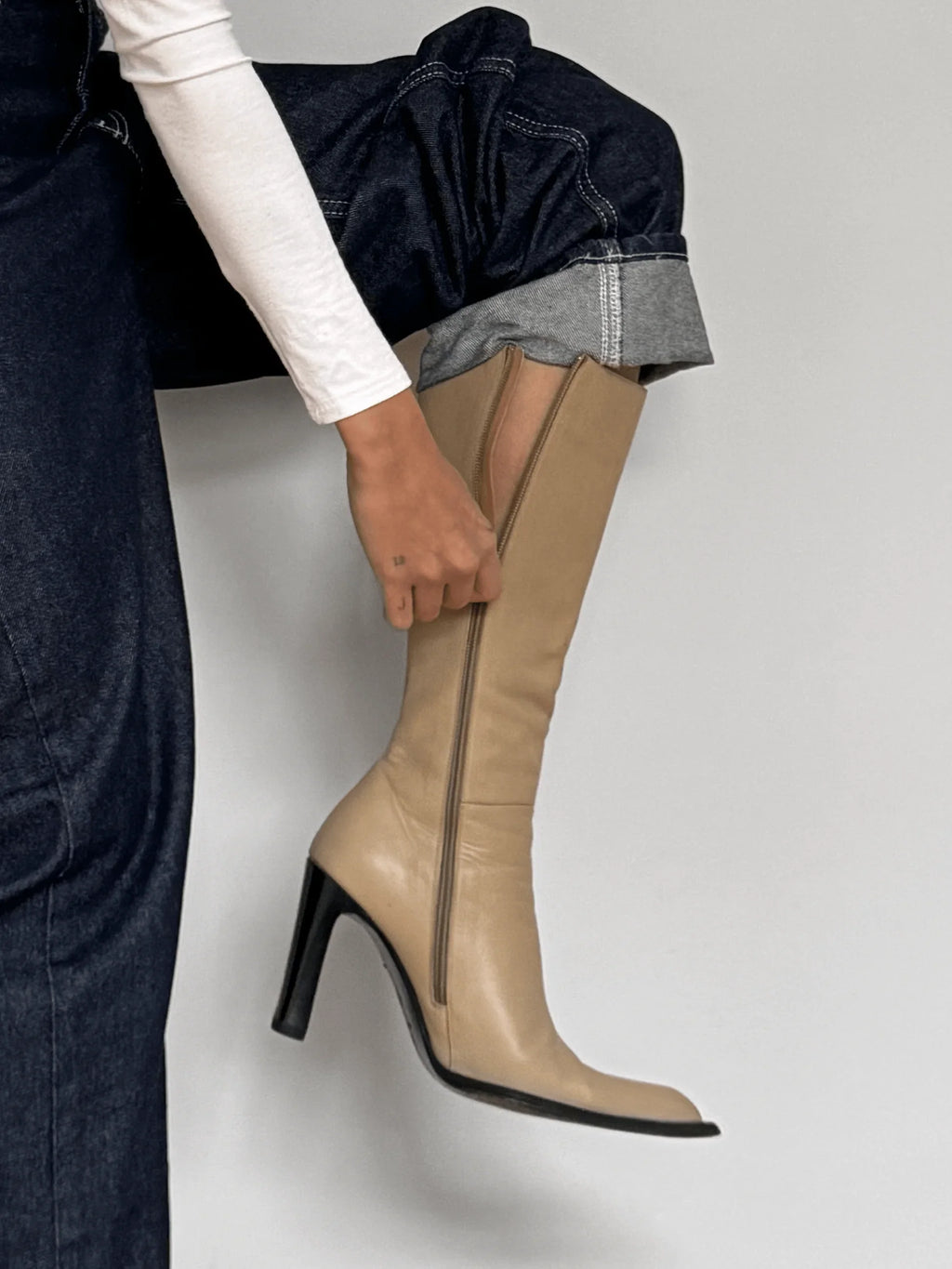 Beige Leather Boots