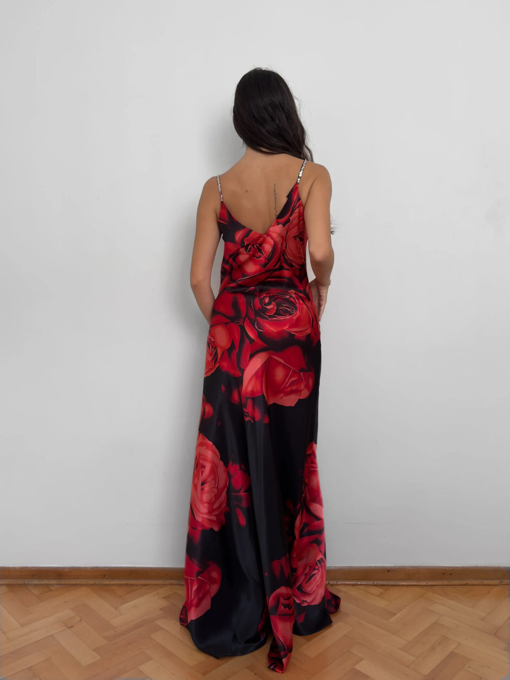 Patterned Satin Evening Dress