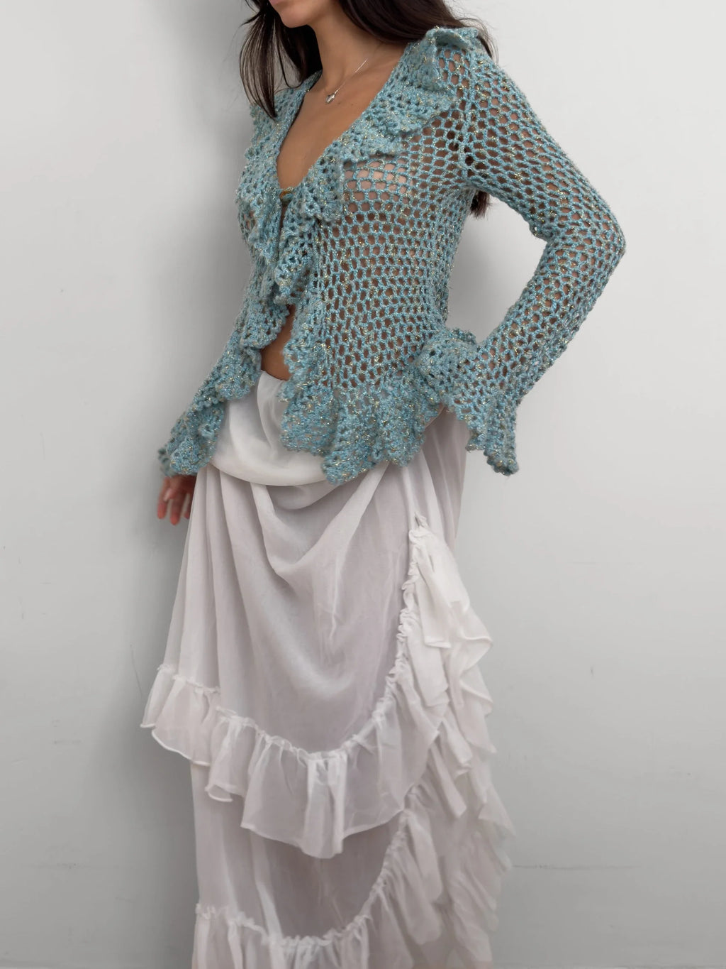 Ruffled Knit Cardigan