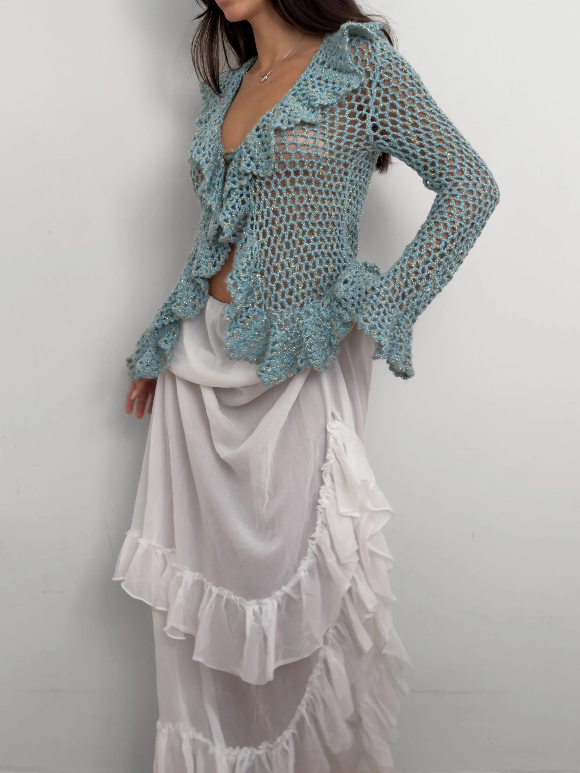Ruffled Knit Cardigan