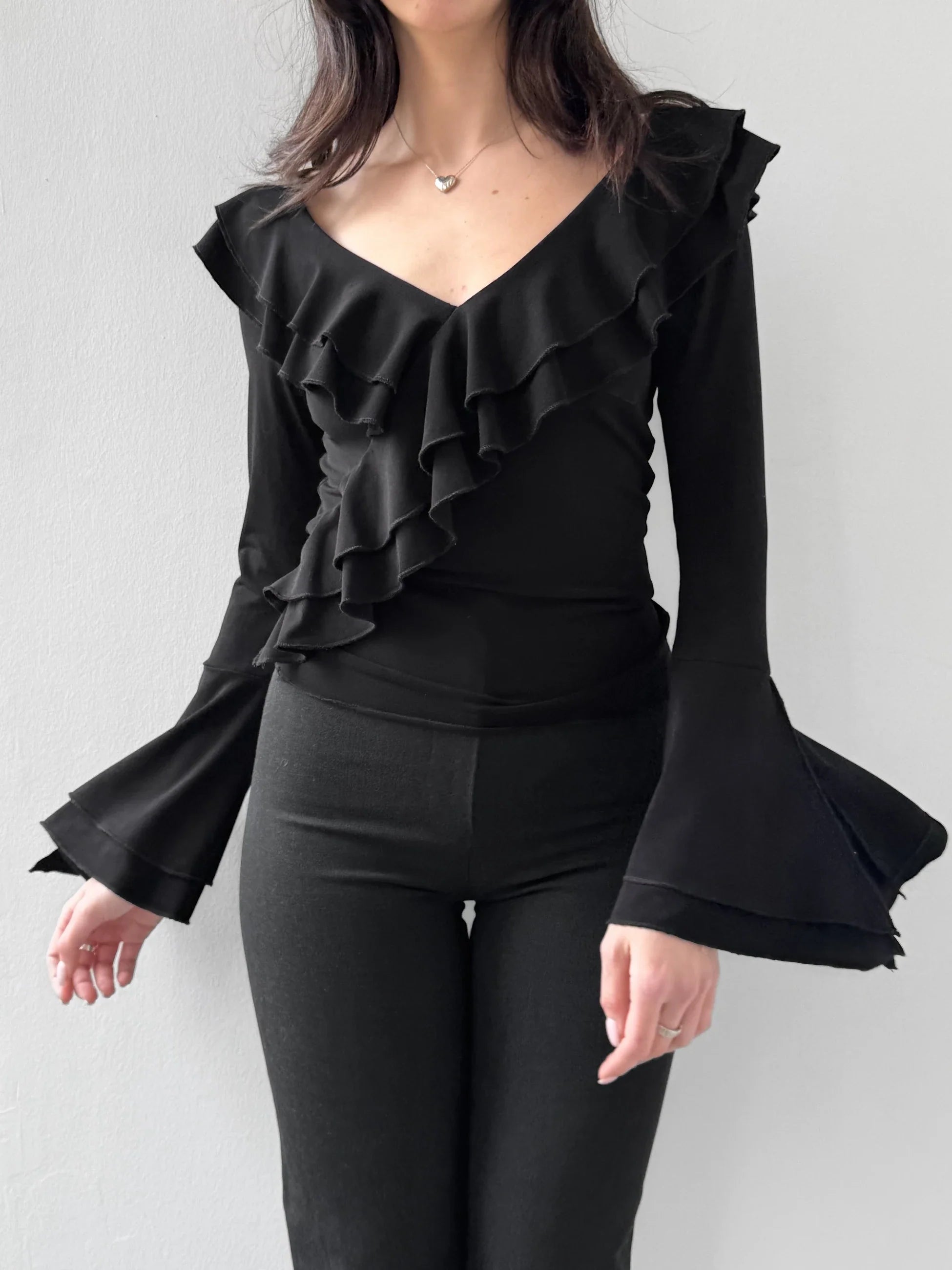 Black Ruffled Blouse