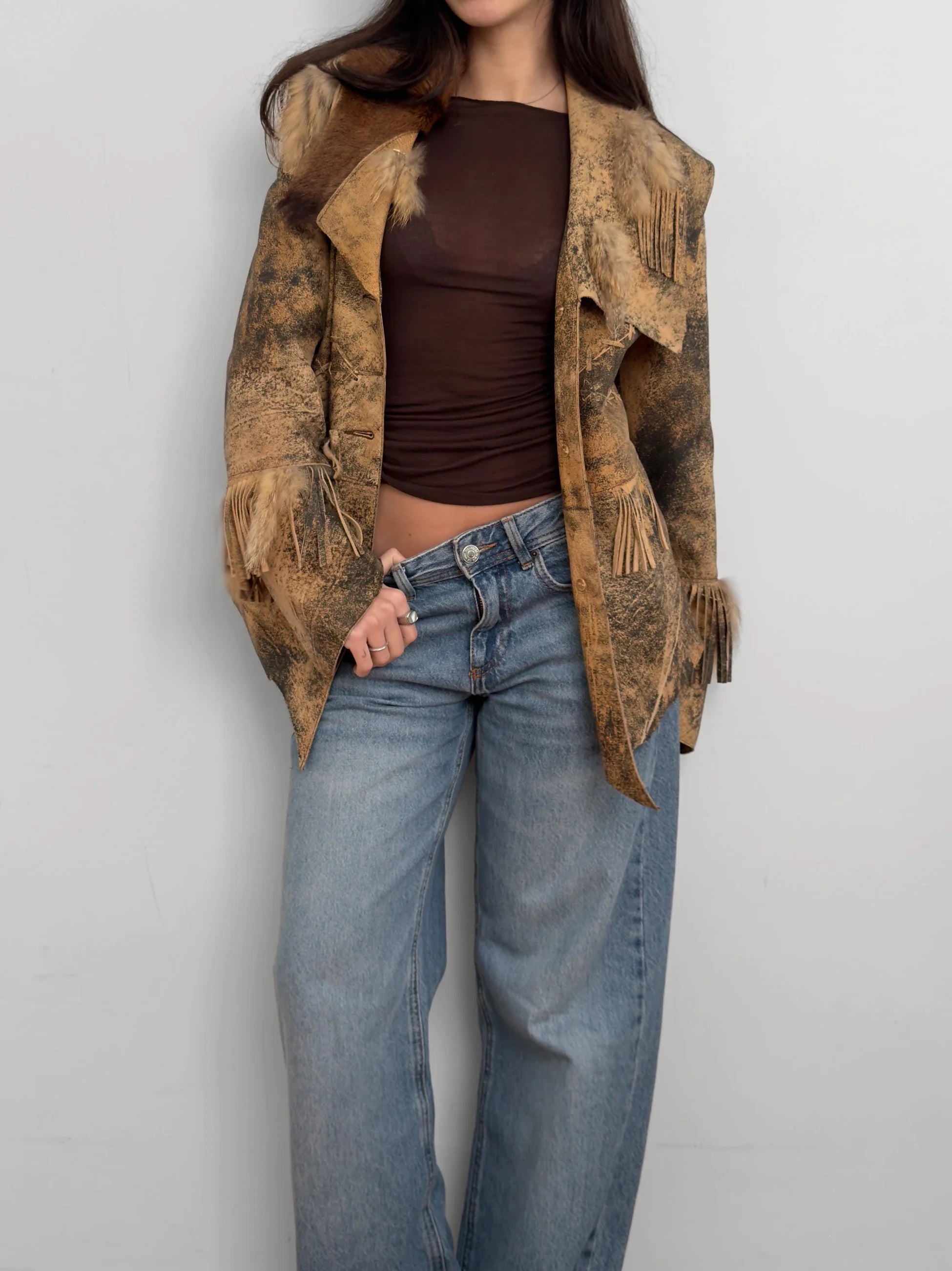 Fur-Detailed Leather Jacket