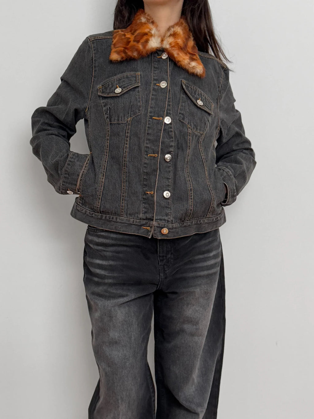Plush Collared Denim Jacket