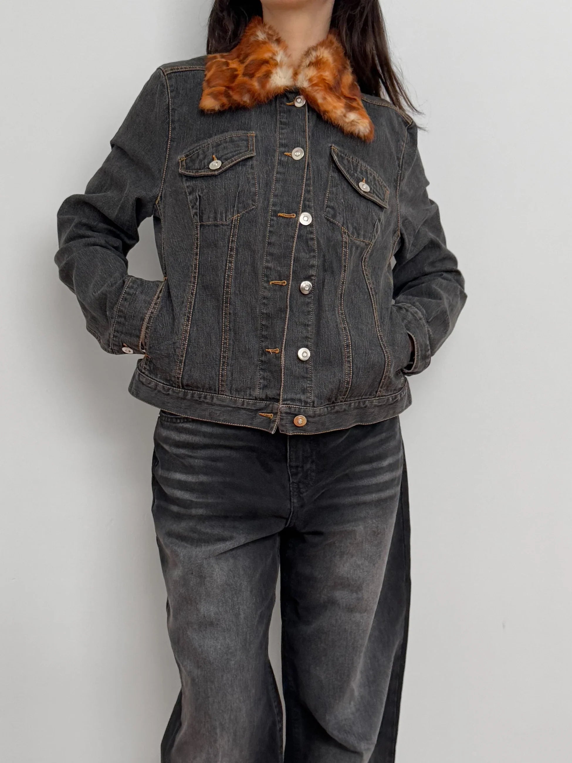 Plush Collared Denim Jacket