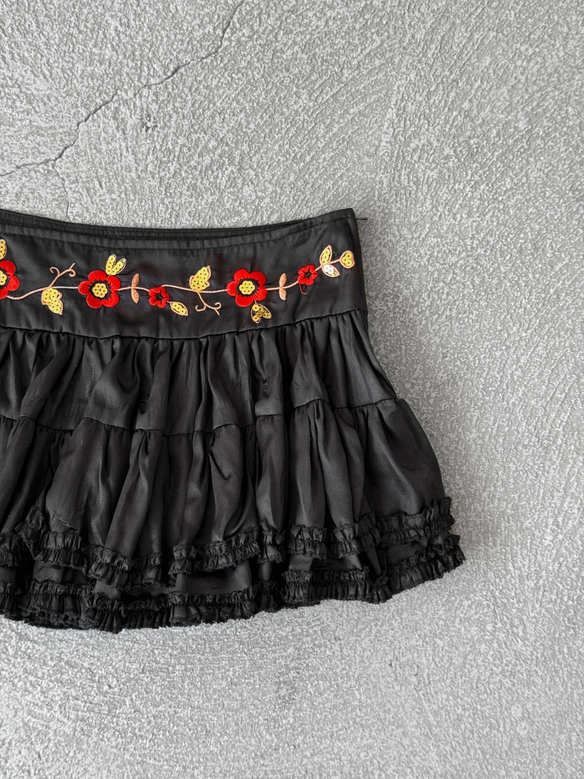 Embroidered Satin Skirt