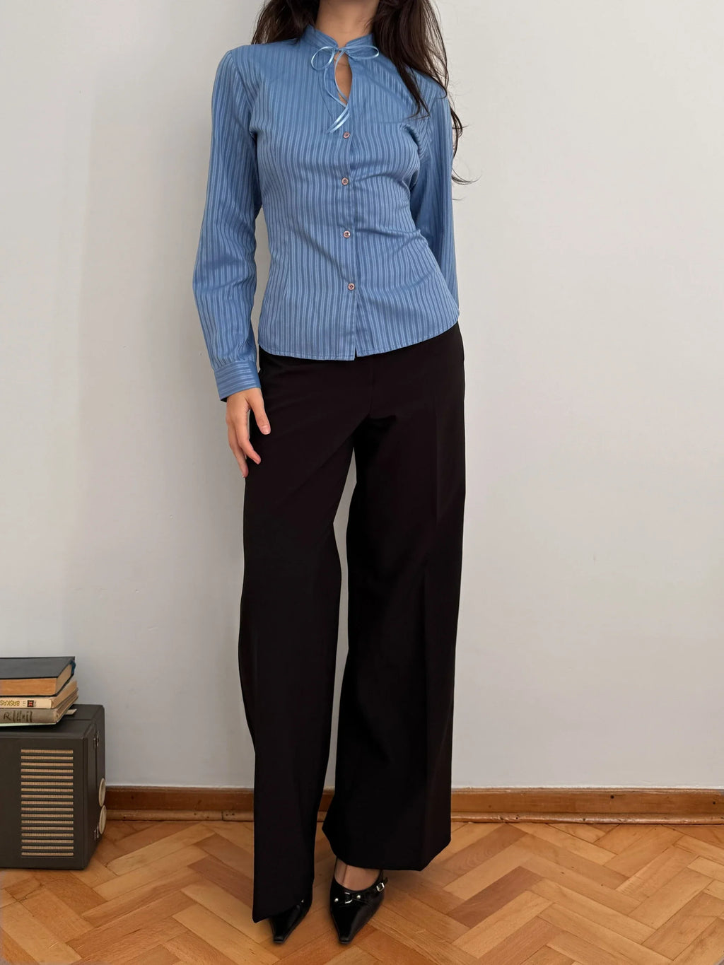Collar-Detailed Blue Shirt