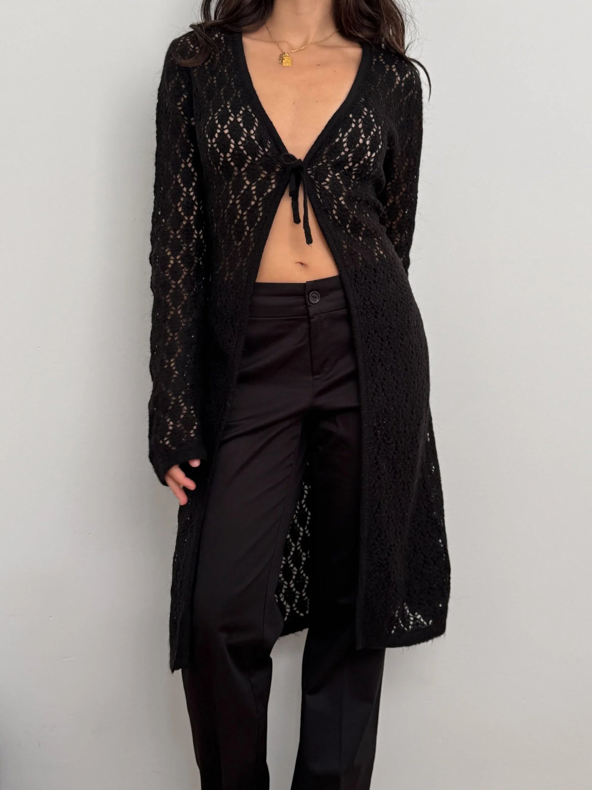Black Pointelle Mohair Cardigan