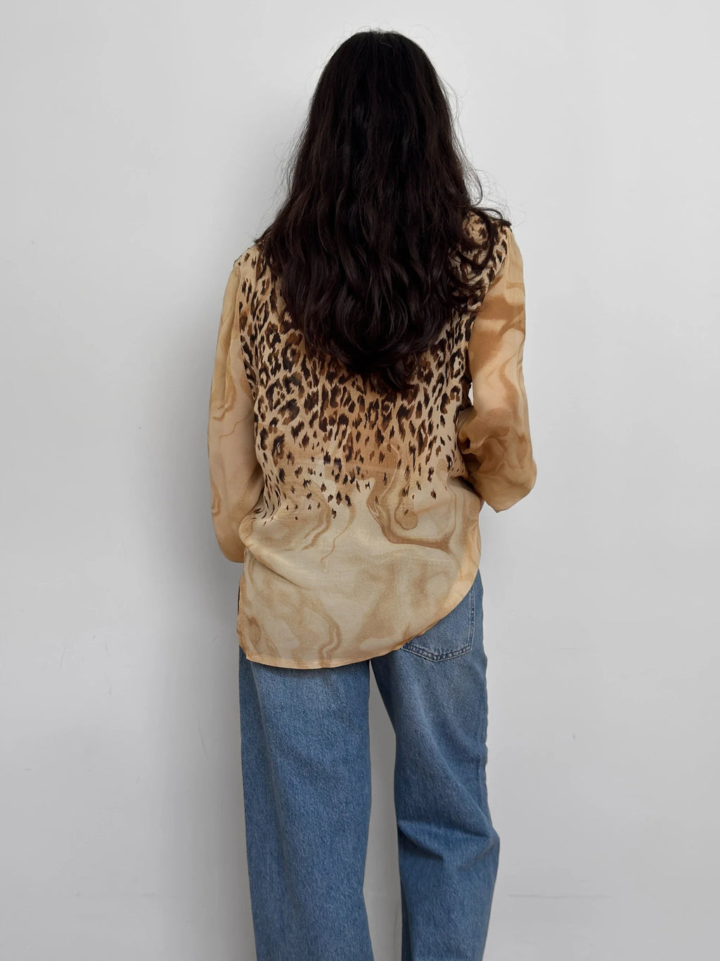 Padded-Shoulder Chiffon Shirt