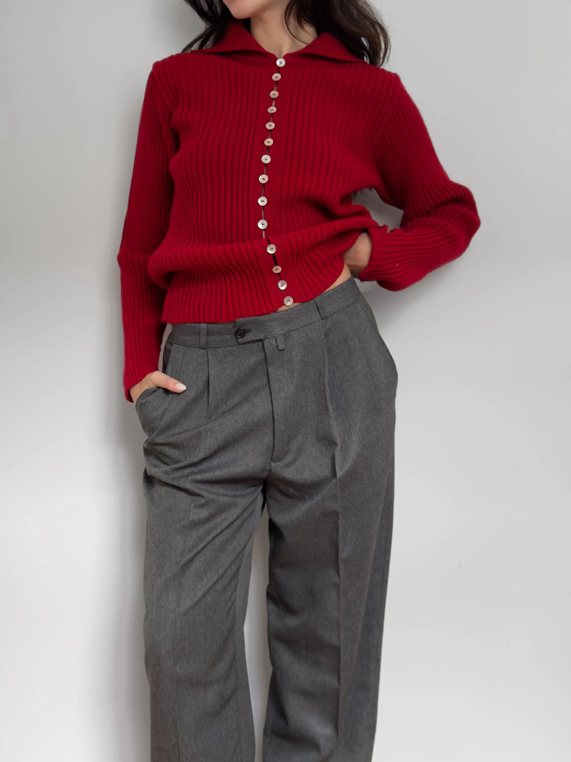 Red Wool Blend Knit Sweater