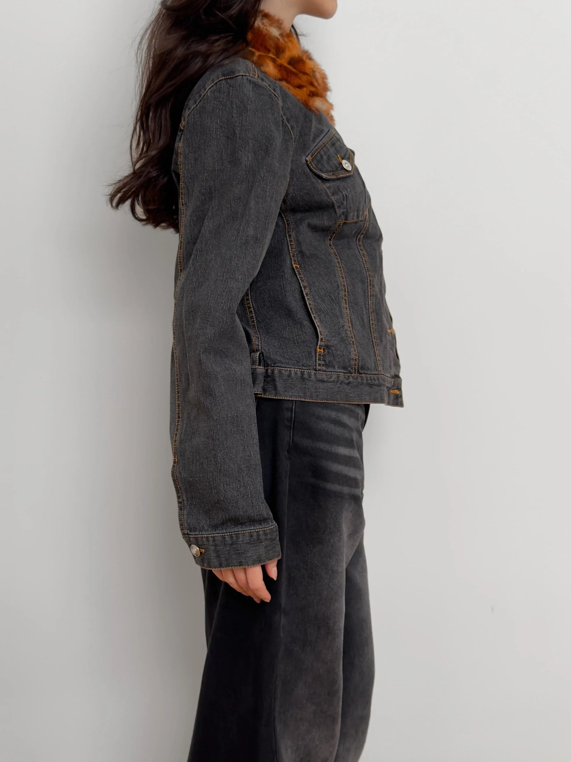 Plush Collared Denim Jacket