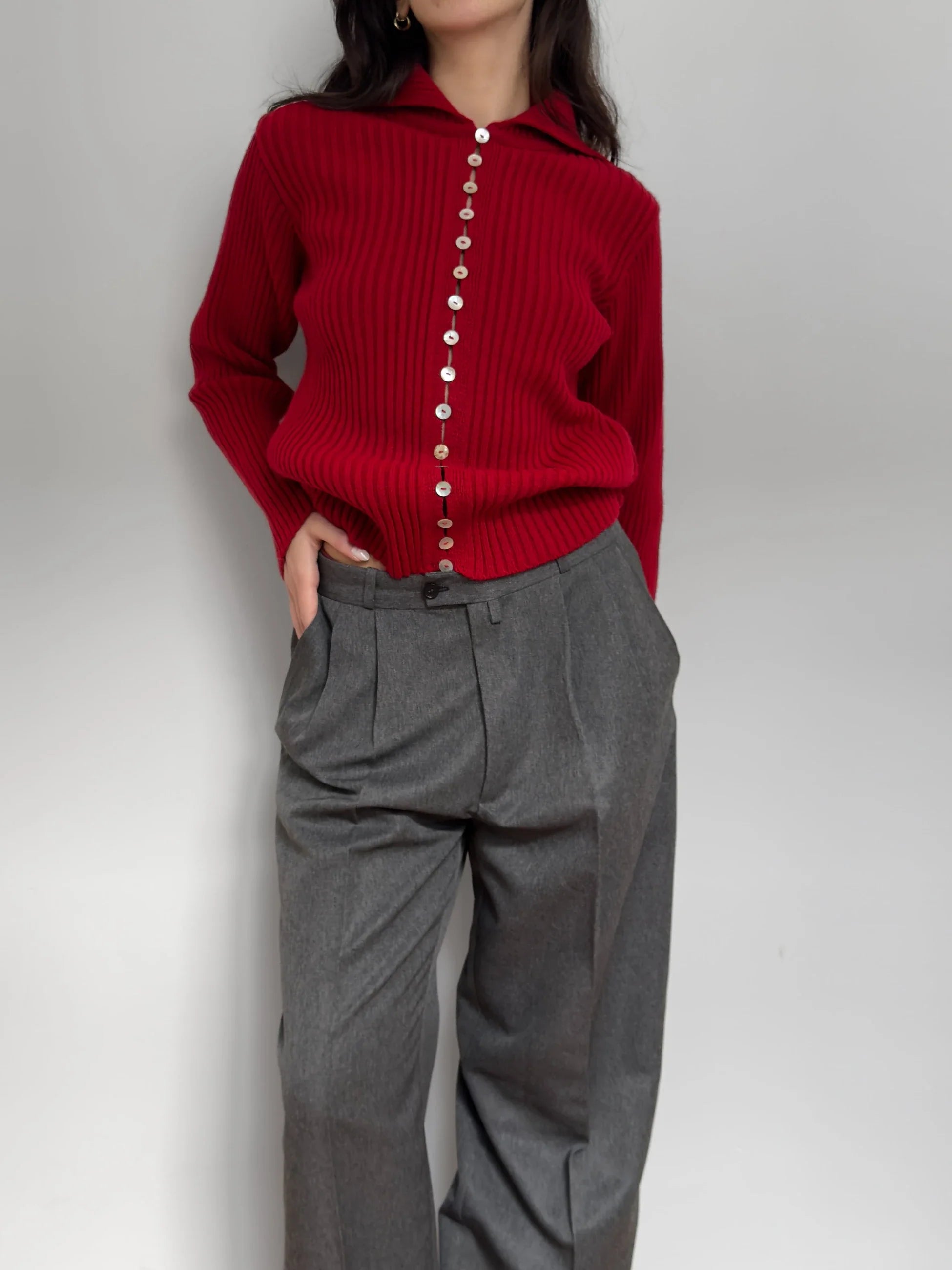 Red Wool Blend Knit Sweater