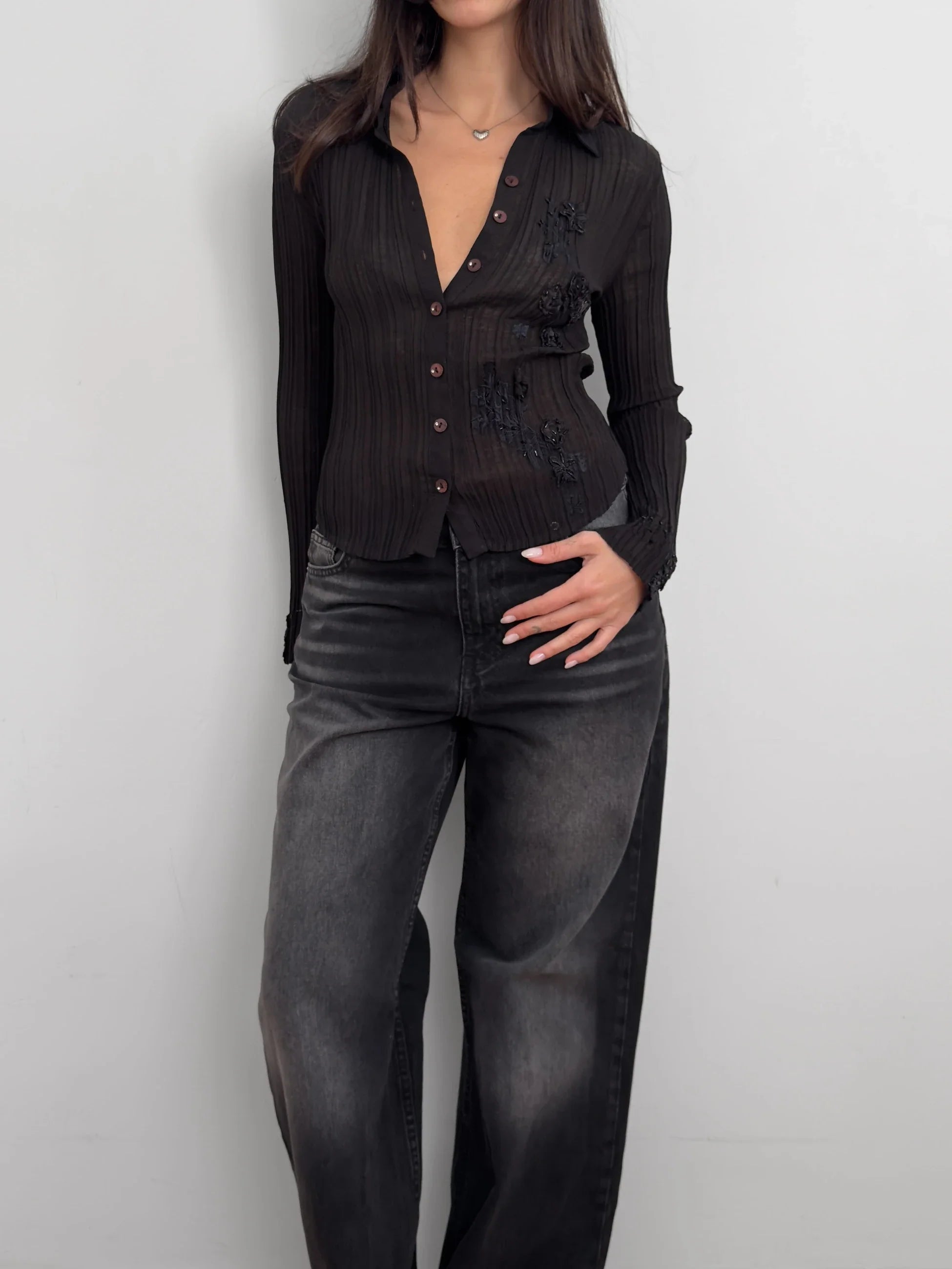 Embroidered Chiffon Shirt