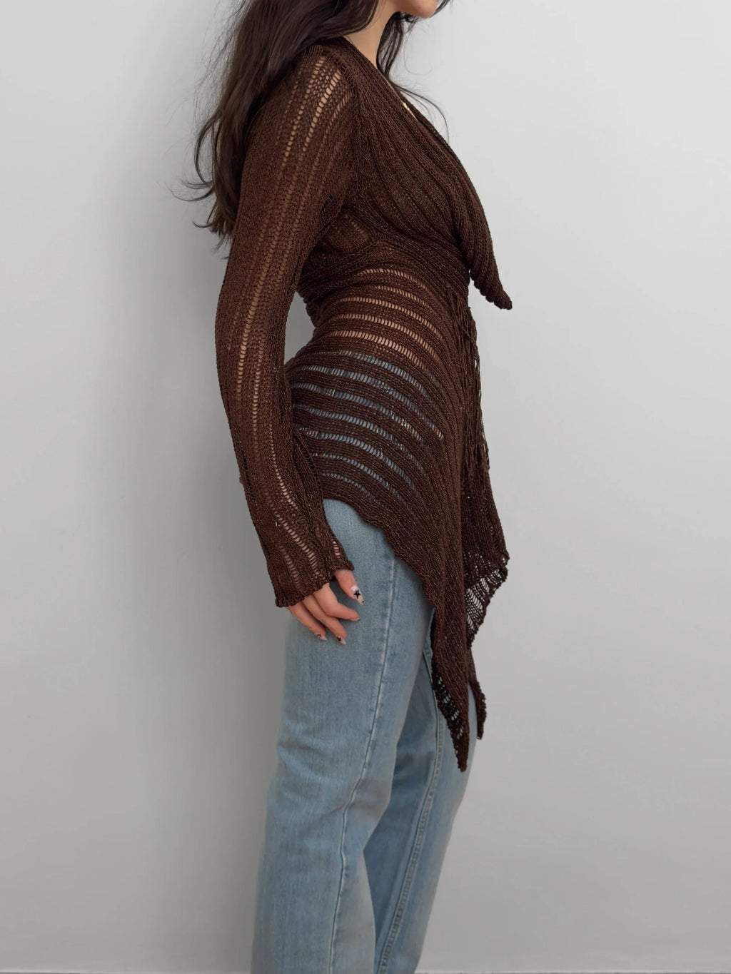 Brown Pointelle Sweater