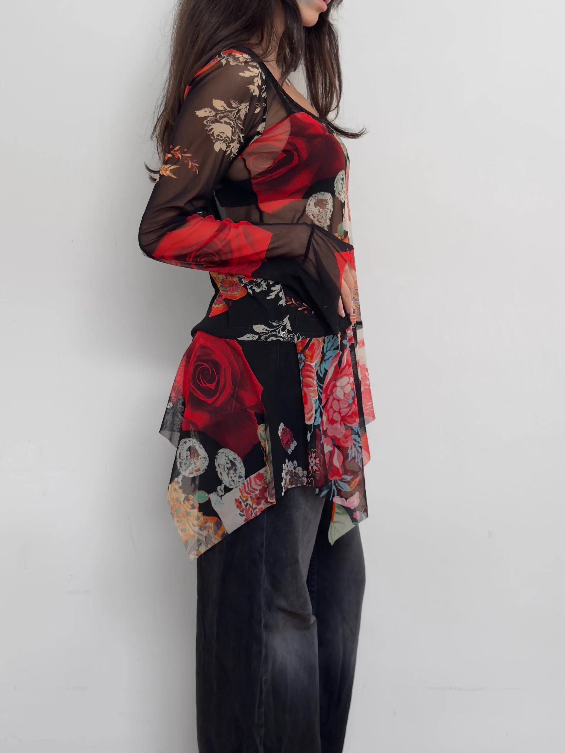 Print Tulle Blouse