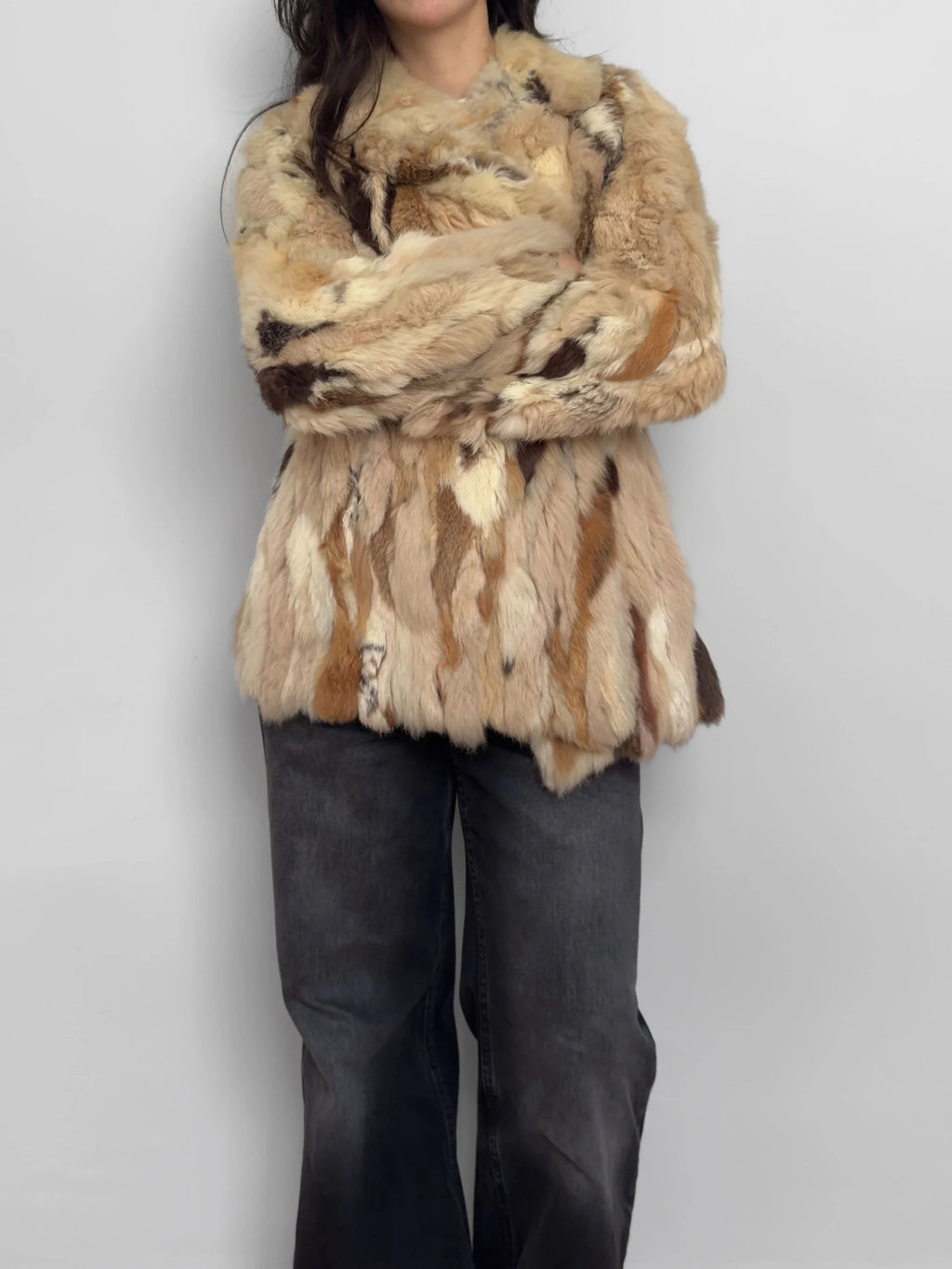Soft Textured Patchwork Fur Coat
