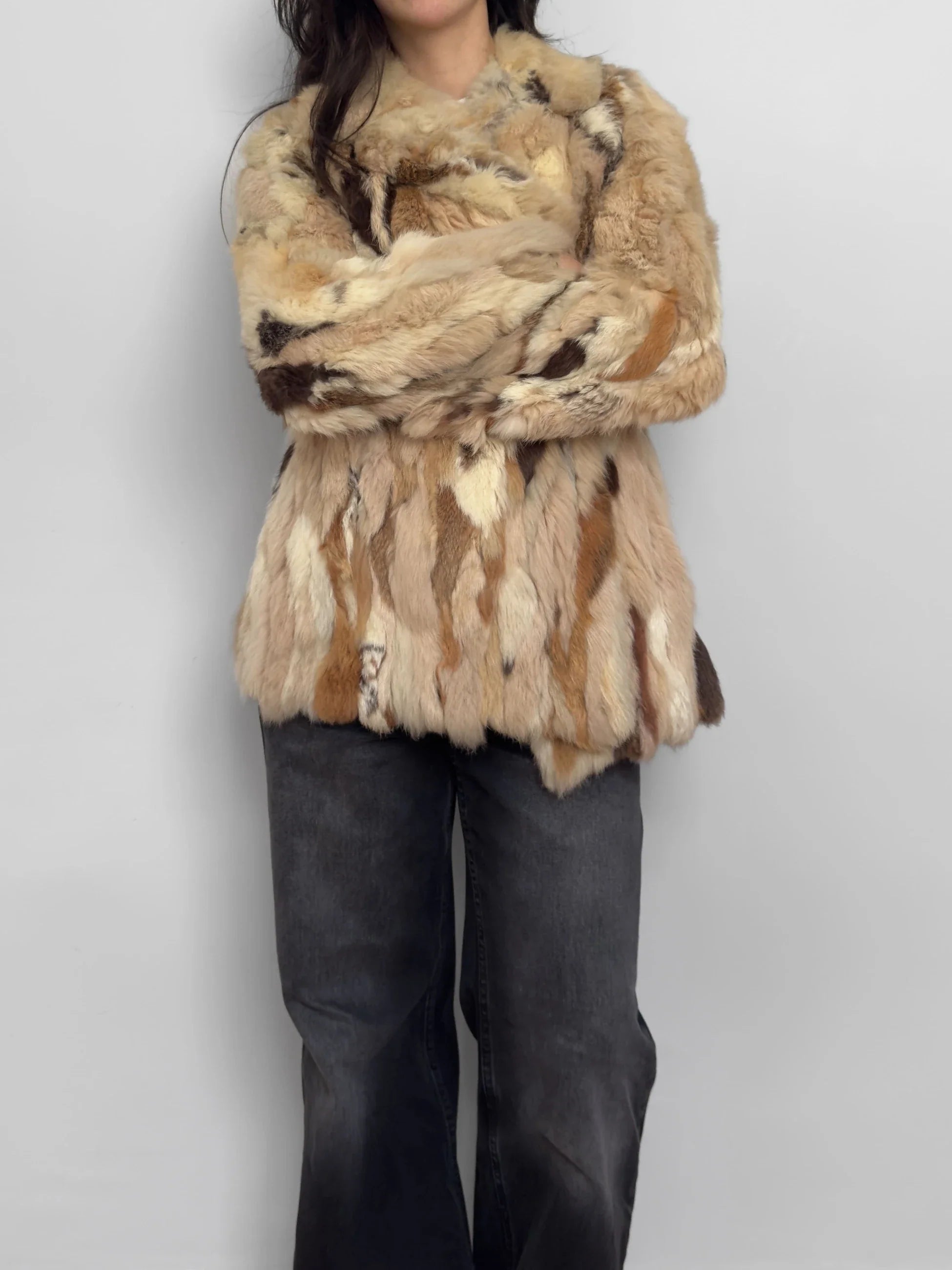 Soft Textured Patchwork Fur Coat