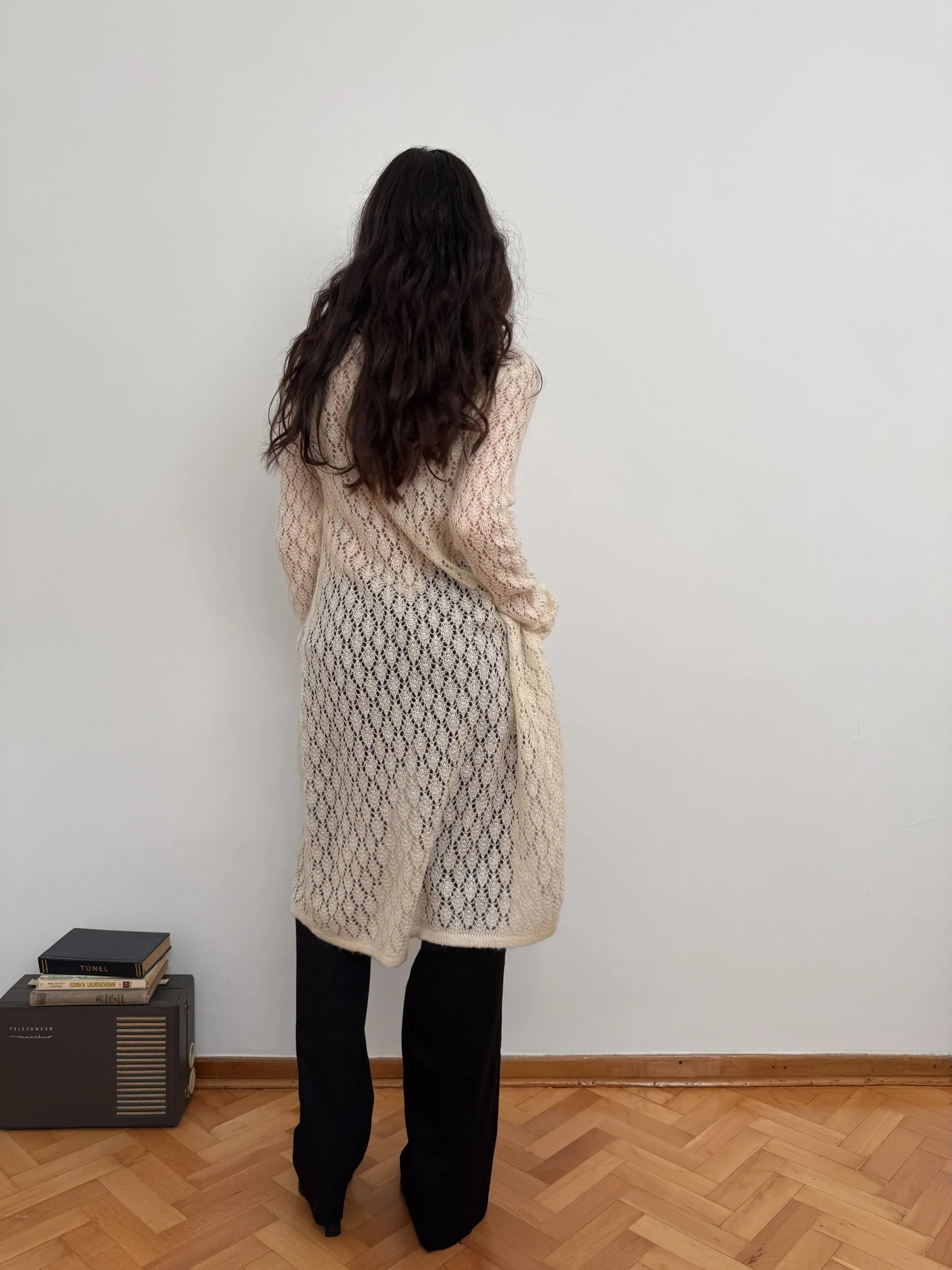 Cream Pointelle Mohair Cardigan