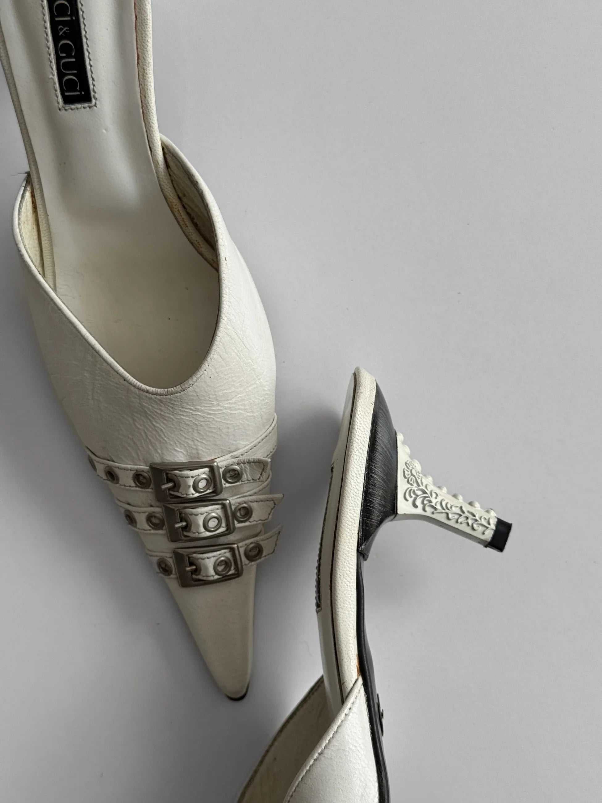 White Leather Heeled Shoes