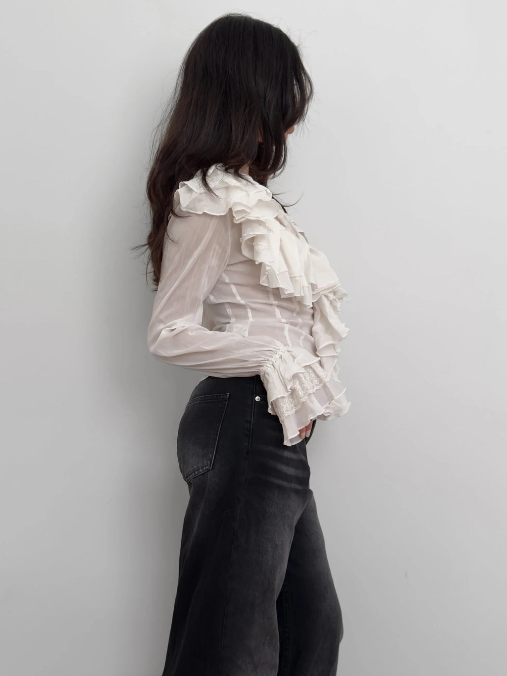 Ruffled %100 Cotton Blouse