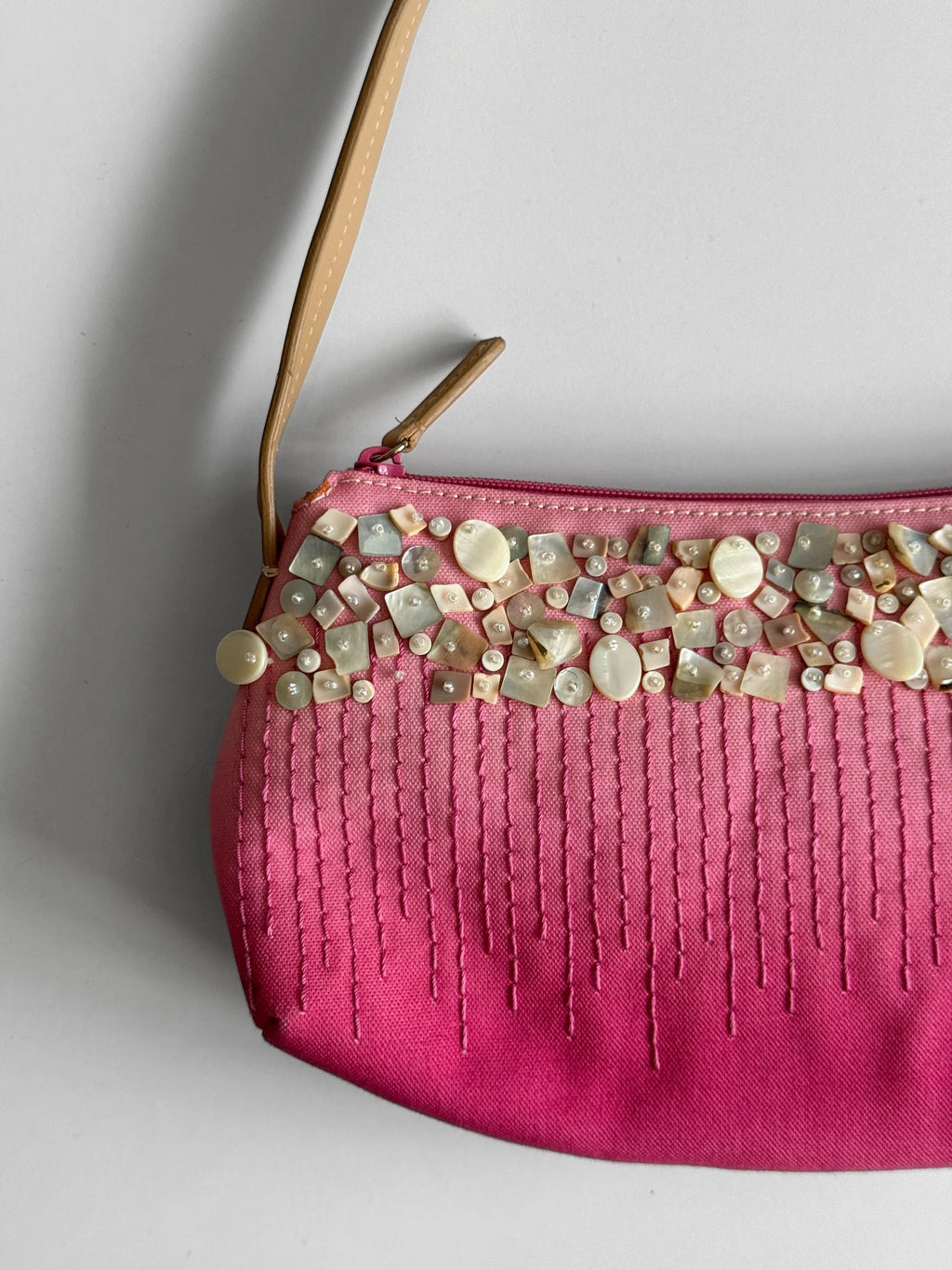 Stone-Embroidered Pink Bag